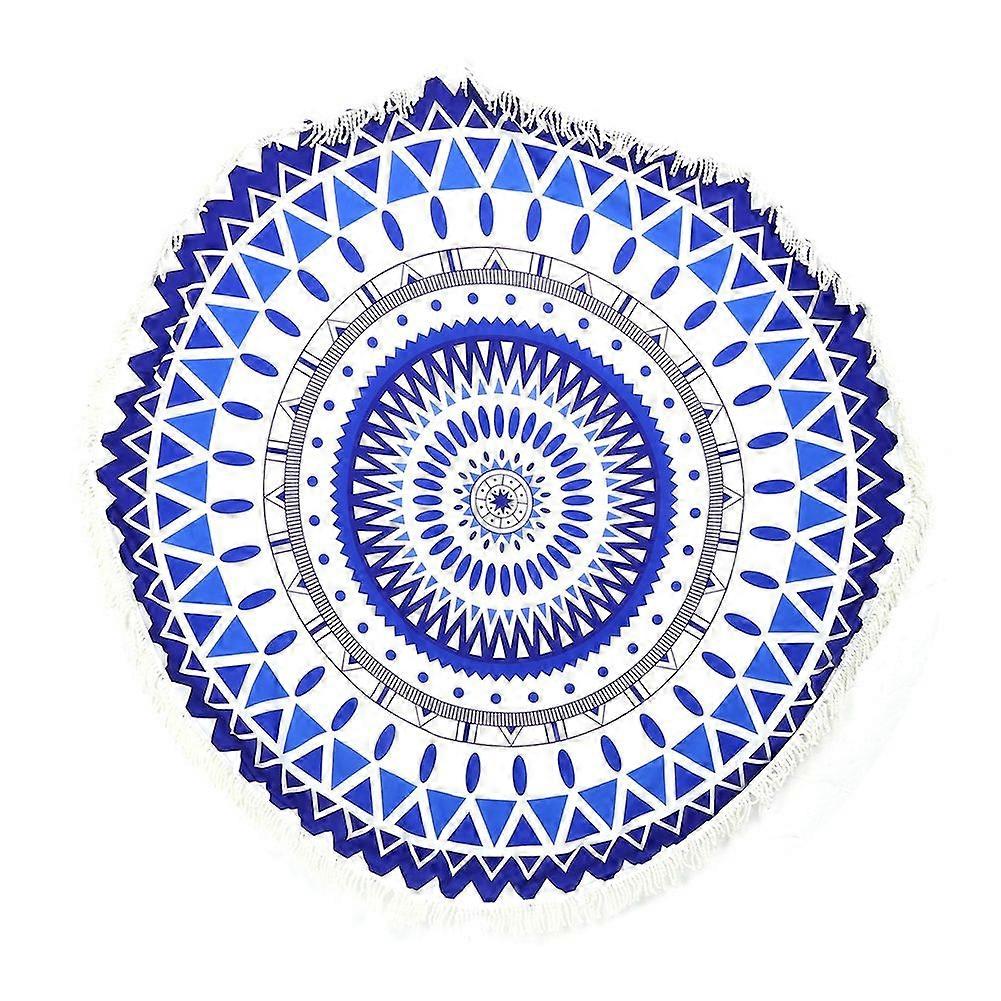 150cm Round Beach Towel With Tassels Fashionable Large Tapestry Printing Towels Mat Blue
