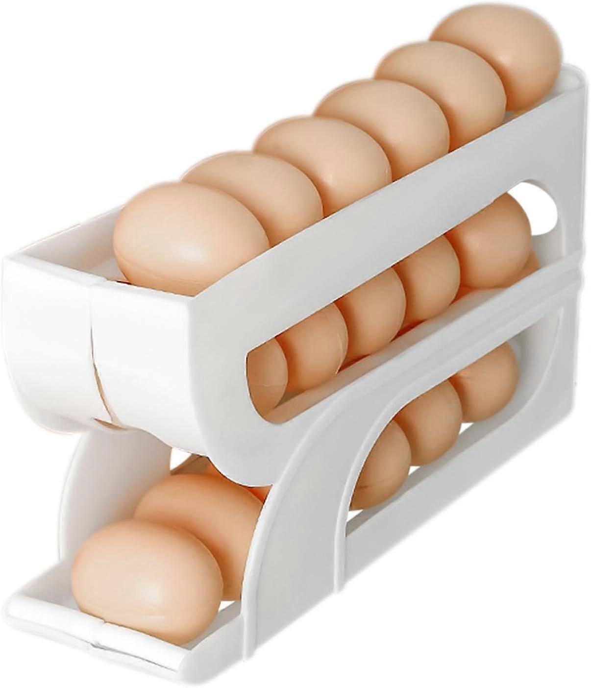 Tier Fridge Egg Dispenser, Automatic Rolling Egg Storage Container Save Space, Space Saving Egg Holder for Fridge and Countertop