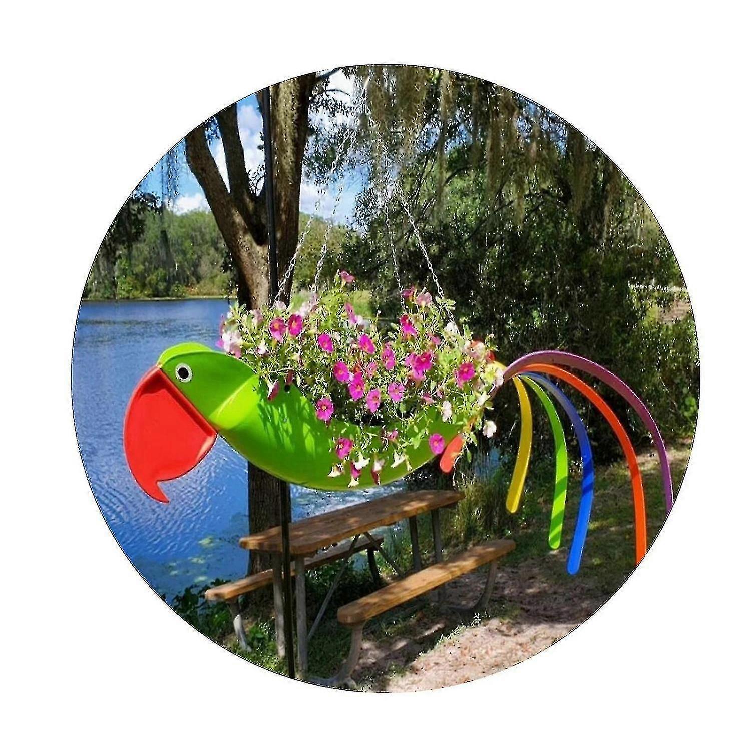 1 Set Flower Pot Exquisite Shape Rust-proof Metal Colorful Flying Parrot Flower Pot Hanging Planter