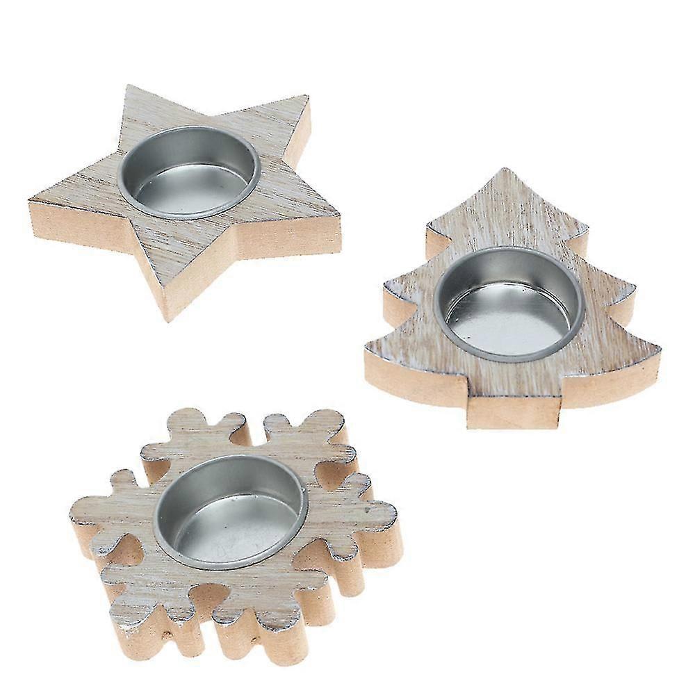 3 Style Christmas Wooden Candlesticks Star Snowflake Xmas Tree Design Candle Holder