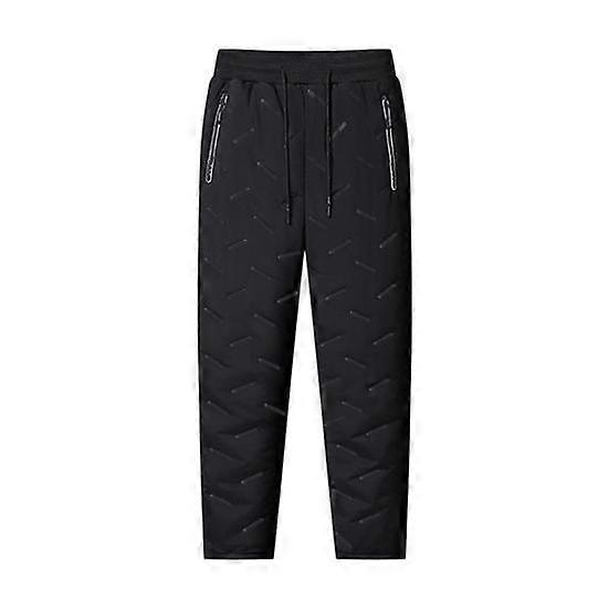 Winter Fall Men Sport Pants Loose Elastic Waist Thick Plush Waterproof Padded Pockets Loose Straight Solid Color Exercise Trousers Daily Wear