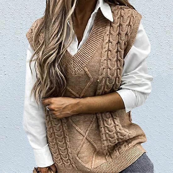 Pure Color Sleeveless Sweater Vest Warm Trendy Twist Knitted Women Vest for Daily Wear