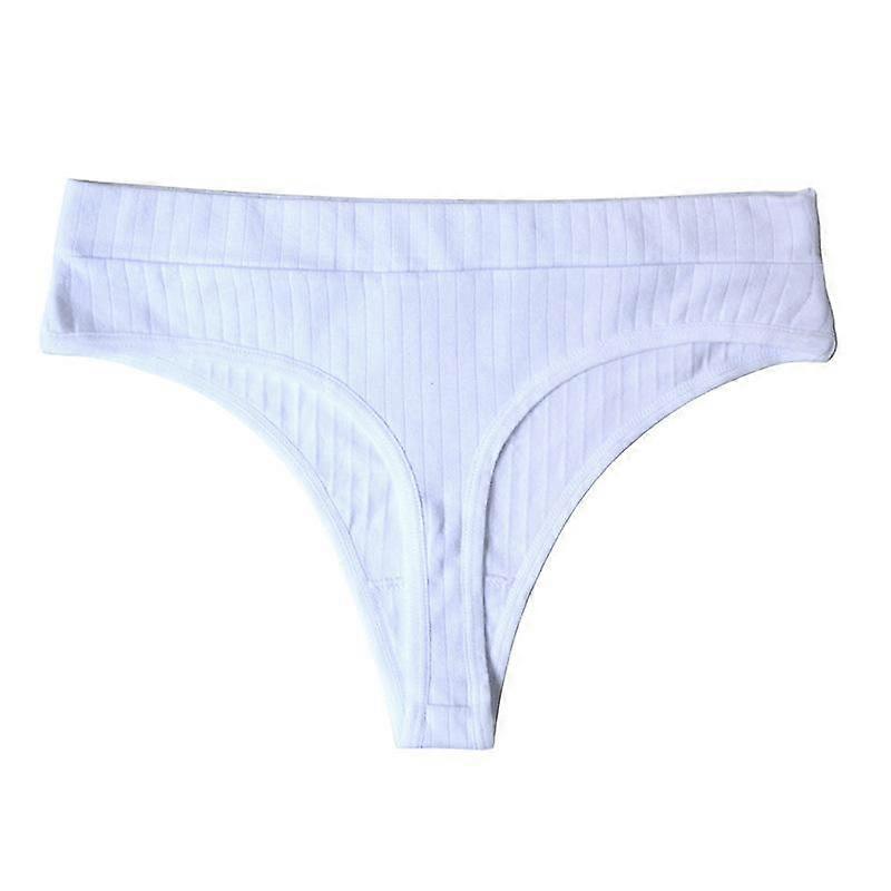Sexy Women's Comfortable Ribbed Cotton Thong Solid Color High Elastic Underwear Breathable T-back