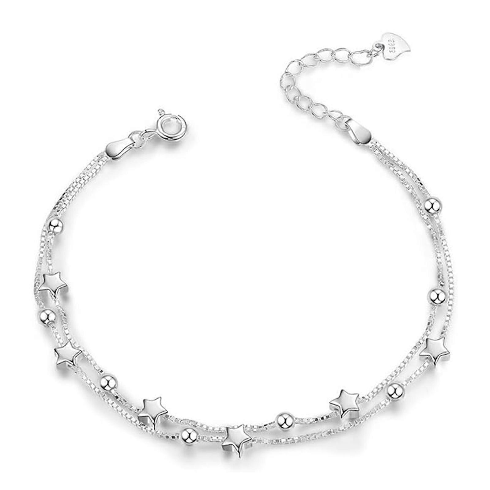Mini Stars Beaded Charm Bracelet 925 Sterling Silver Adjustable