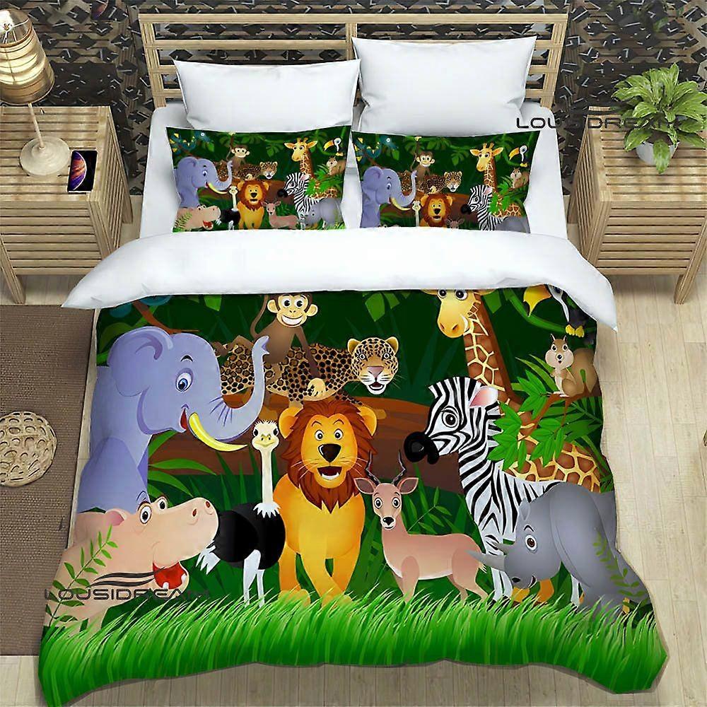 Tecknat djungeldjur Sängkläder Utsökta sängtillbehör set påslakan täcke set sängkläder lyxig födelsedagspresent