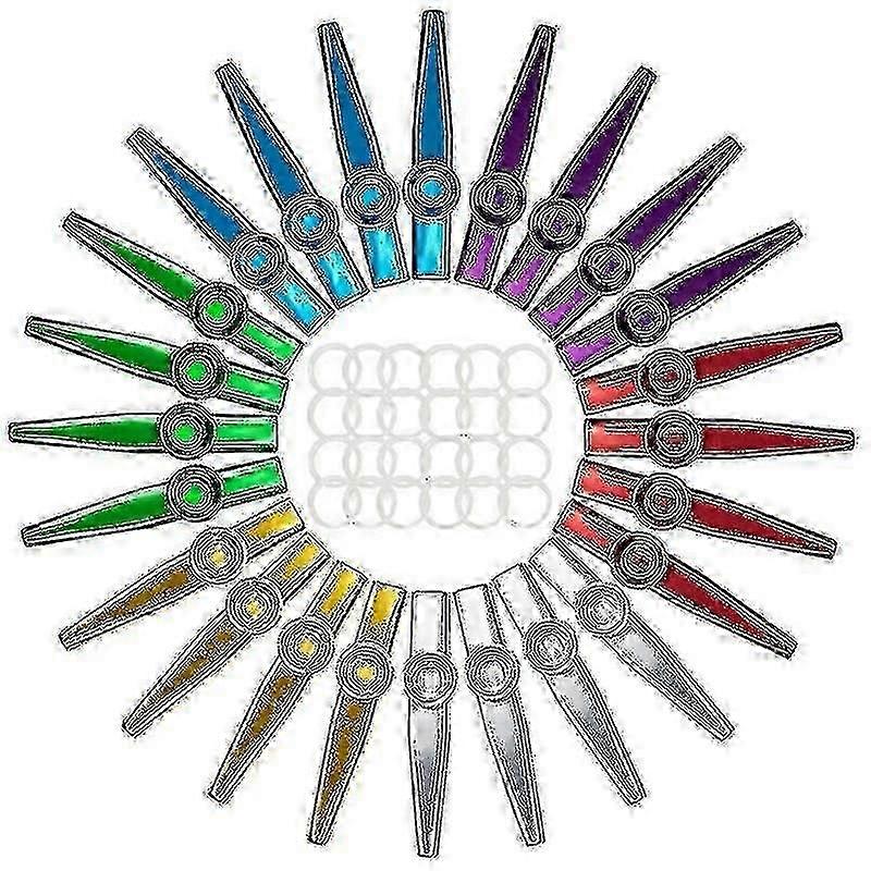 عبوة من 24 كازو معدني مع 24 قطعة من أغشية فلوت كازو 6 ألوان، رفيق جيد لليوكليلي والكمان