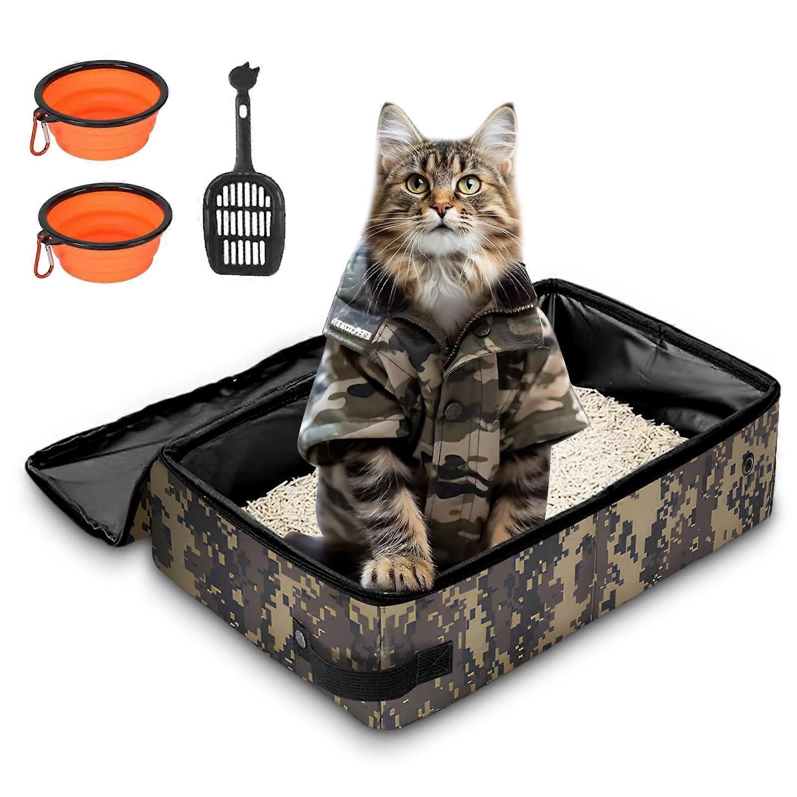Folding Travel Cat Litter Tray Portable Plastic Medium Size Gray With Non Slip Base