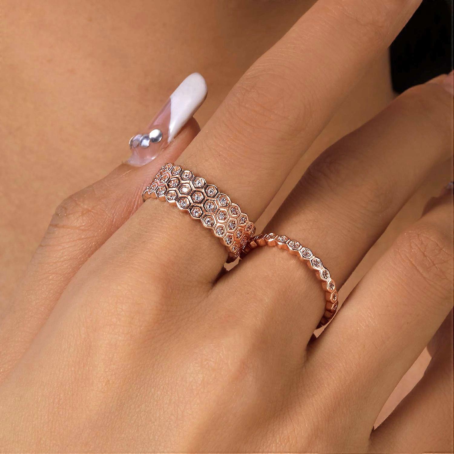 2stk Rose guld farve bikube fingerringe til kvinder mode zirkon honeycomb forlovelsesring elskere bryllup smykker tilbehør