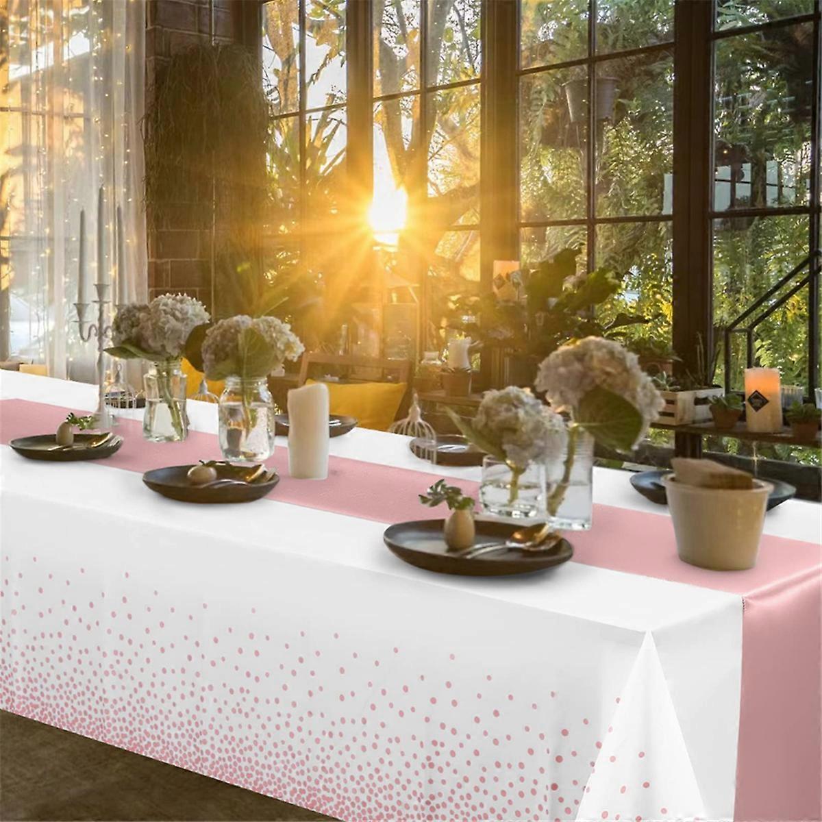 Nappes en plastique jetables Ensemble de chemin de table en satin Nappe à points Chemin de table en satin pour 