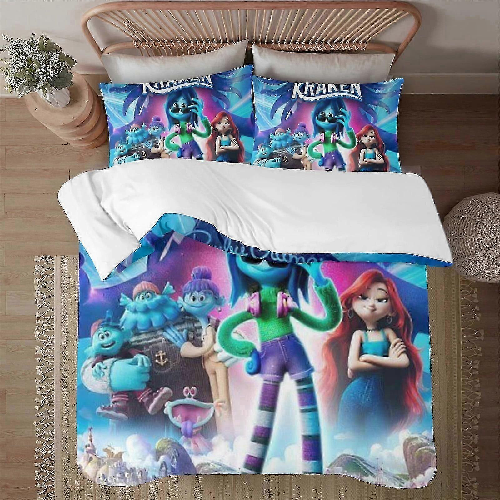 v2072 Lenzuola Ruby Gillman Teenage Kraken Soft3D Printed Dupino Copripiumino Set di biancheria da letto Include federe e copertura Mhine Waable (1 copripiumino e 2