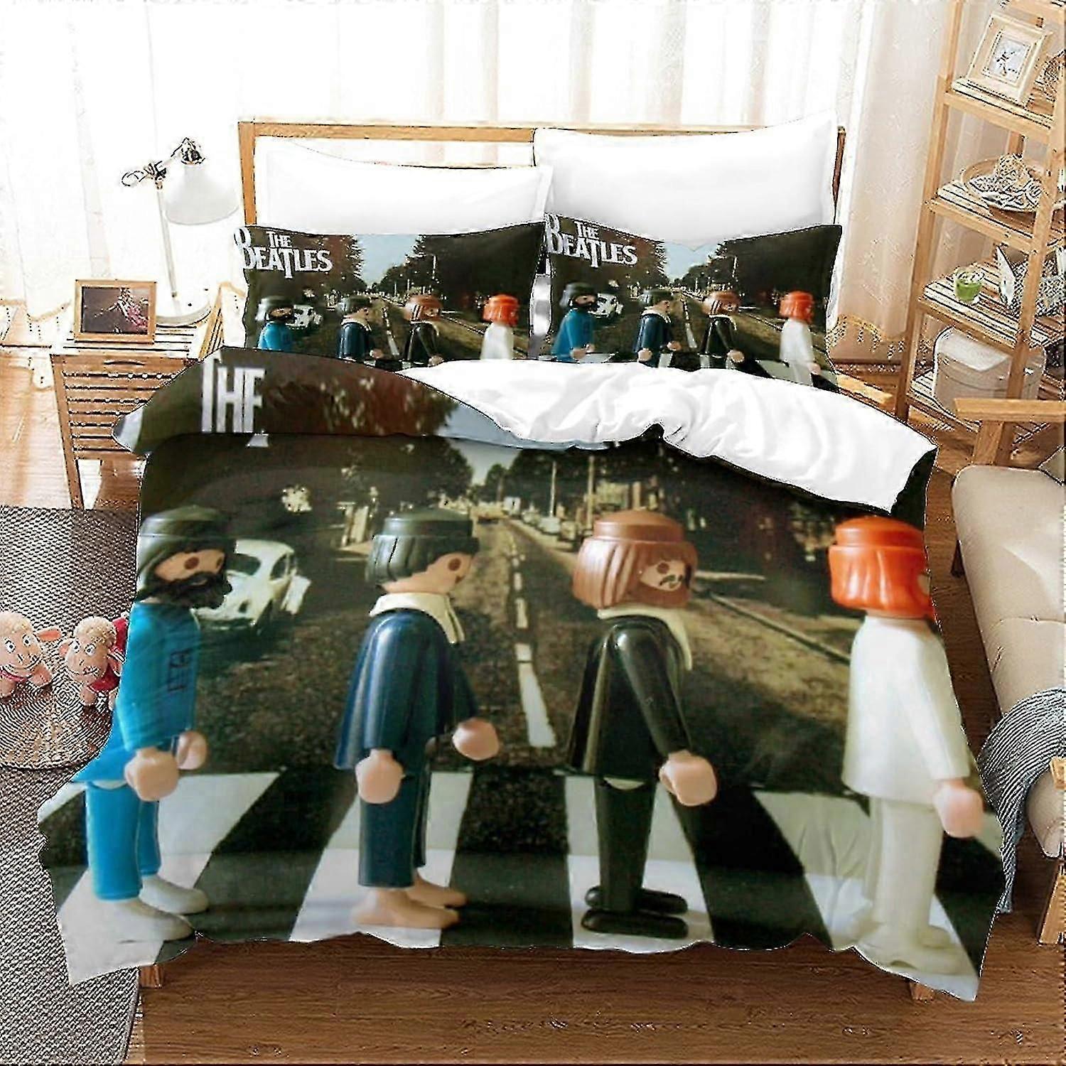 o4574 Lençóis 3D The Beatles Conjunto de Capa de Edredom Rock Band Bedding Capa de Colcha Leve com Fecho de Zíper para Crianças Adolescentes Adultos Decoração de Cama (3P