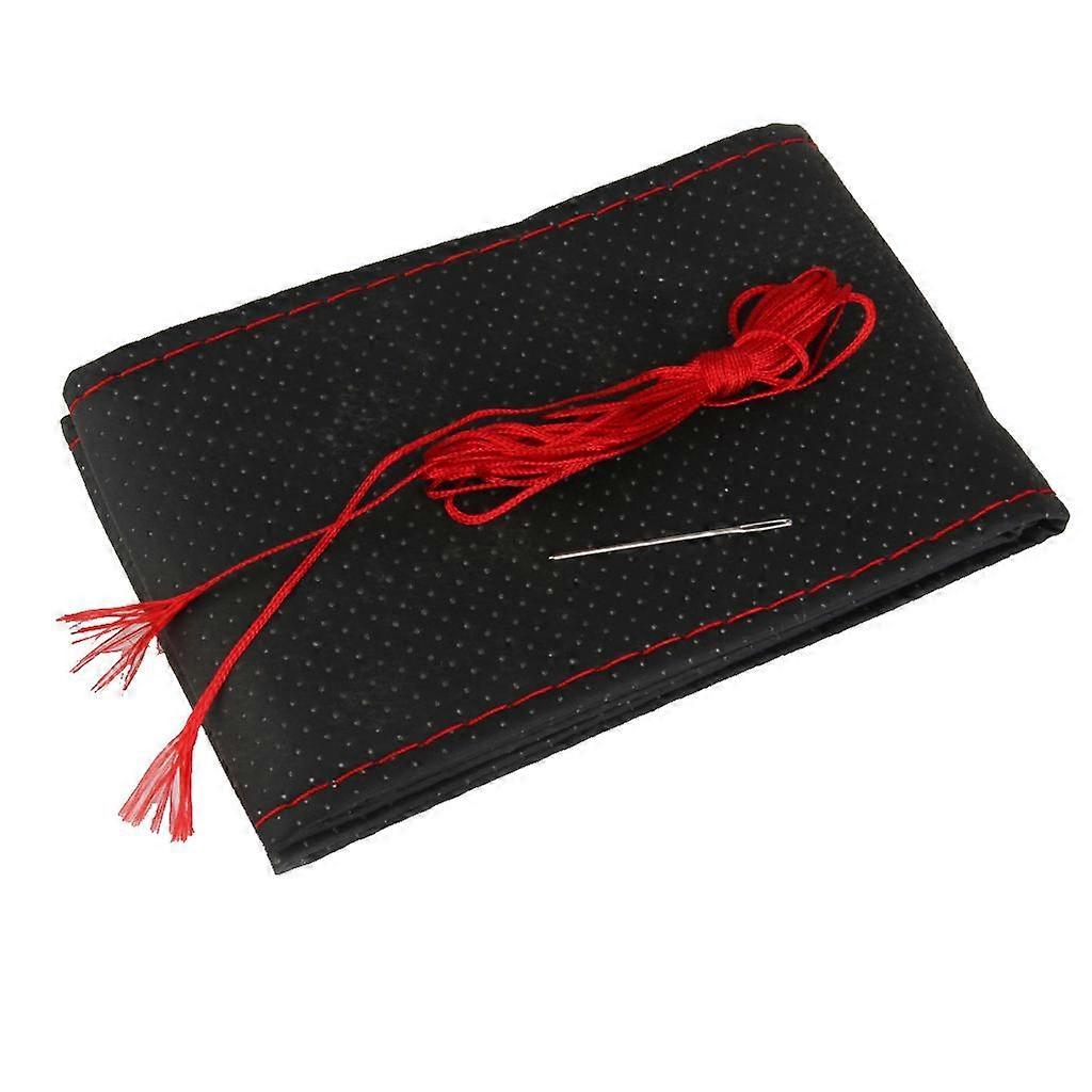 Car Auto Steering Wheel Cover Protector With Red Needles and Thread Black