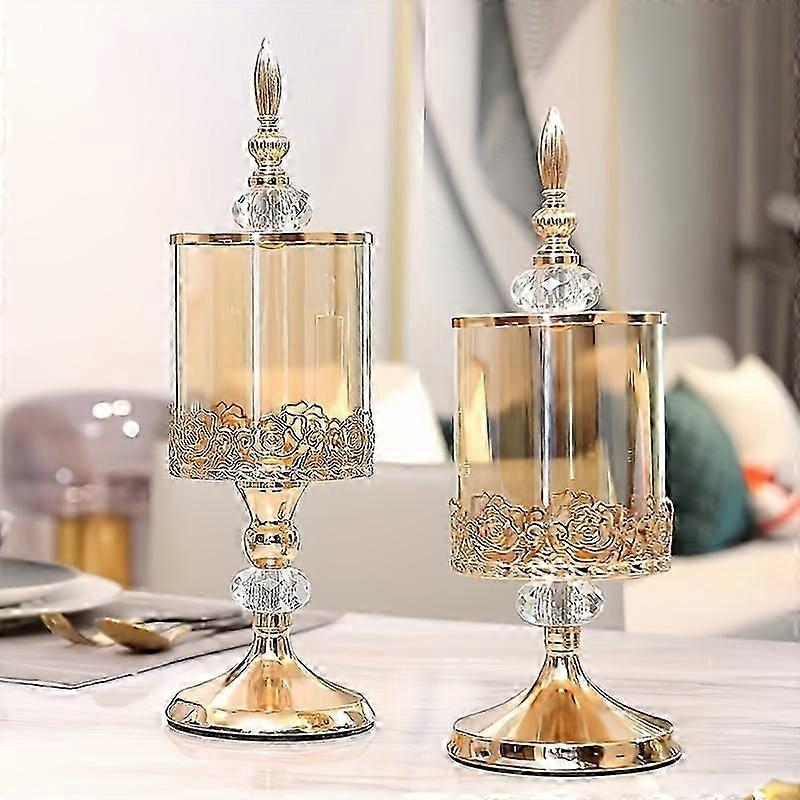 Elegant Vintage European Candy Jar with Lid Transparent Metal Storage Container for Living Room Coffee Table Dcor