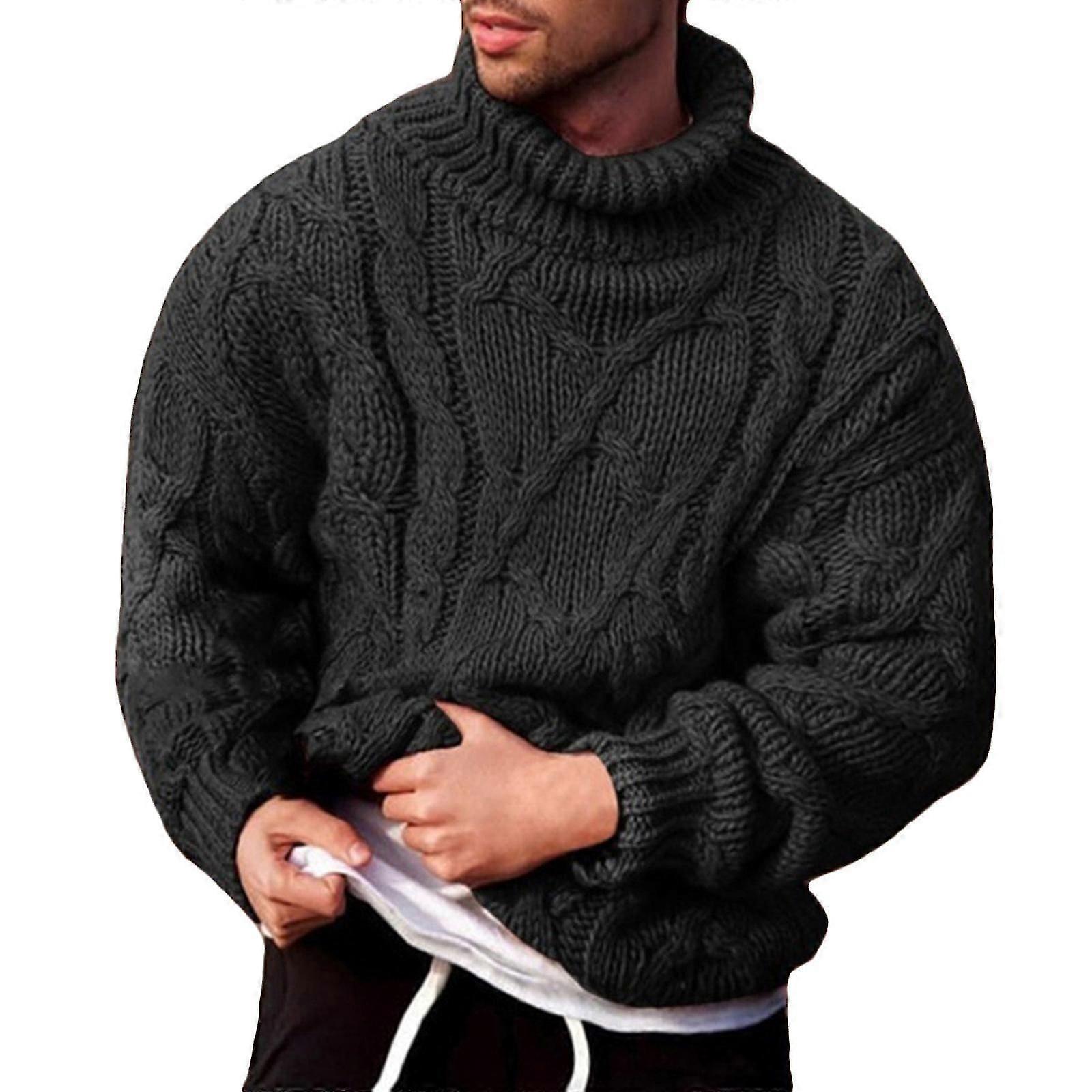 Men Chunky Knitted Jumper Roll Turtle Neck Pullover Sweater