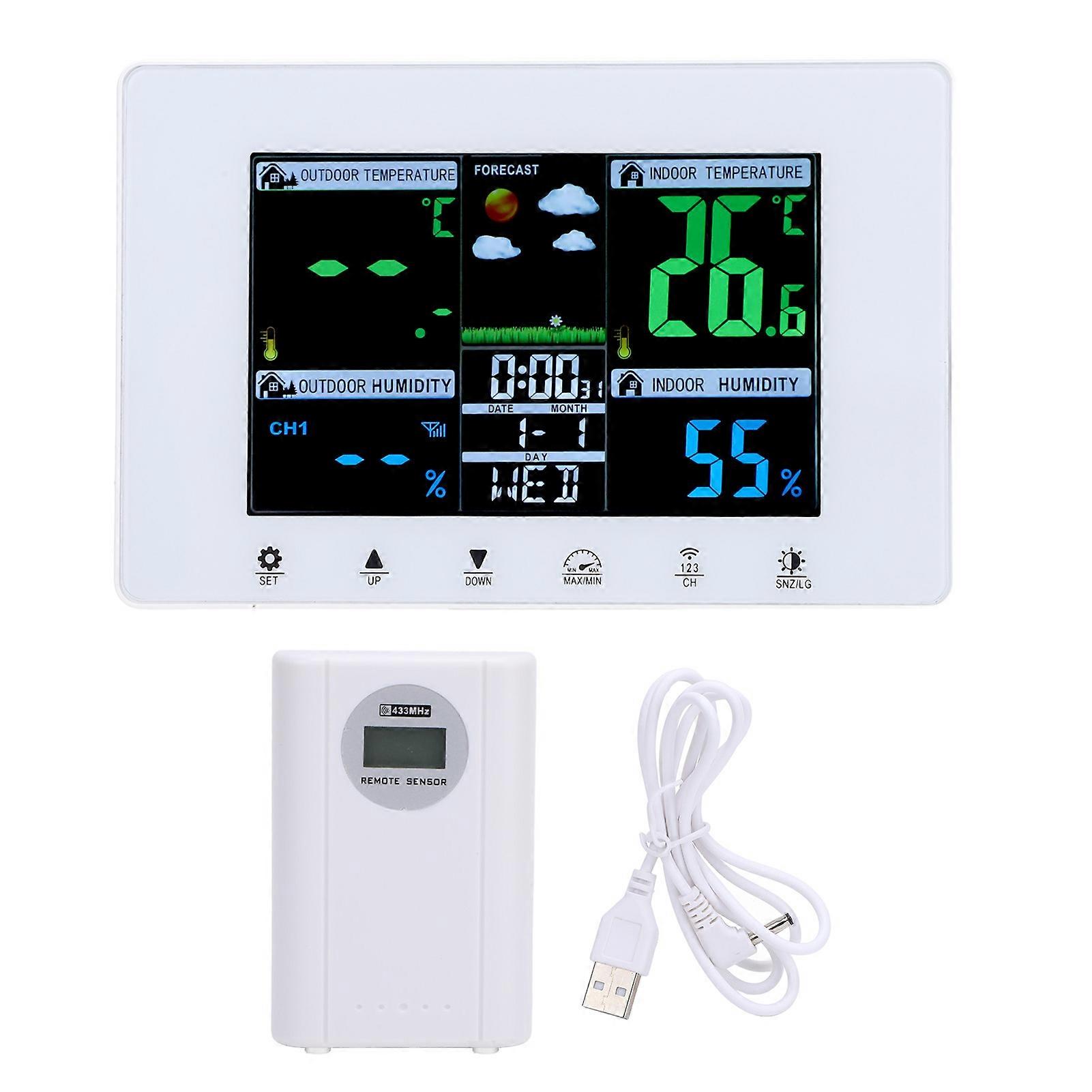 Meteorological Clock Color LCD Display Digital Weather Thermometer with Atomic Clock for Garage