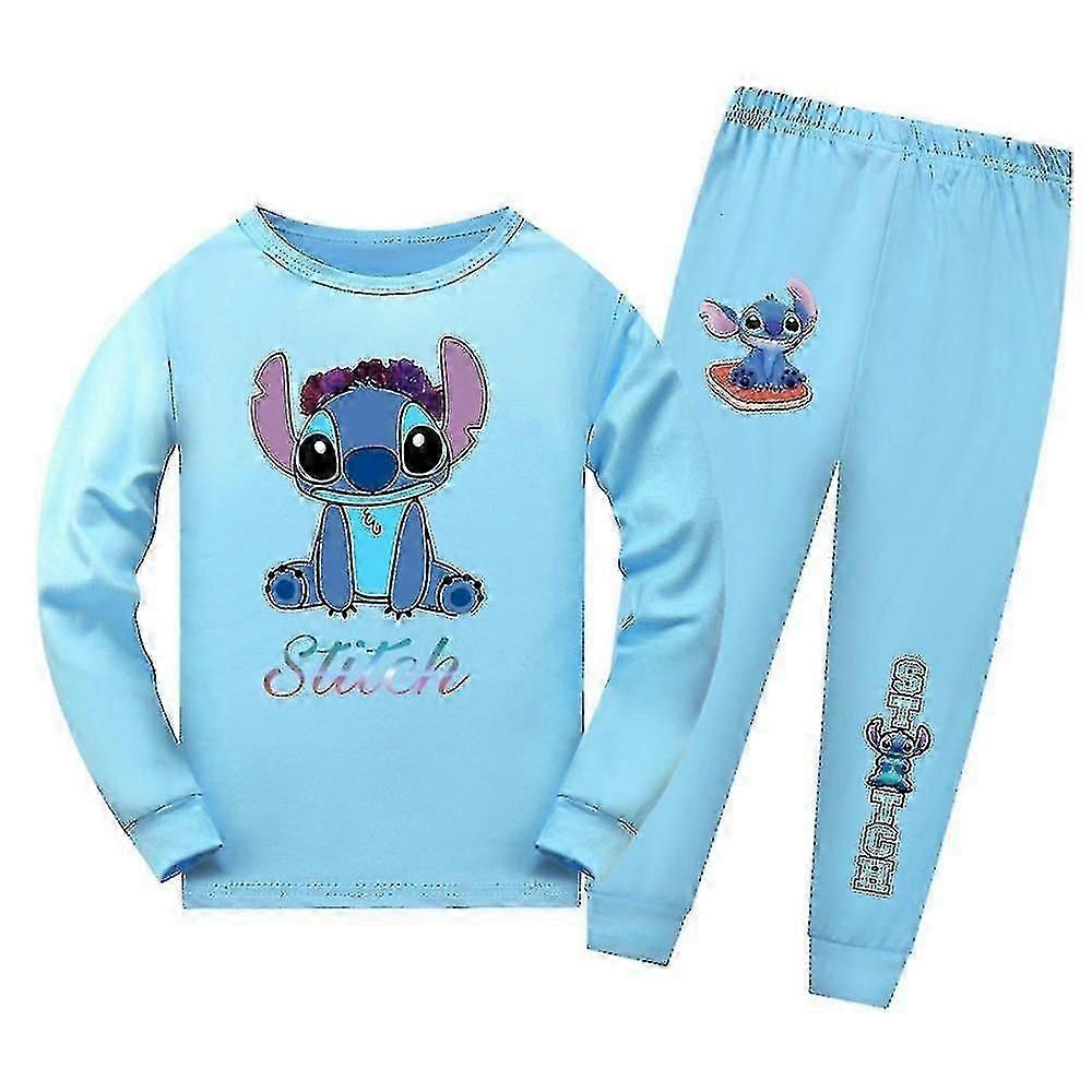 7-14 Years Lilo Stitch Kids Pajamas Set Long Sleeve T-shirt Pants Outfit Loungewear Nightwear Gifts Z