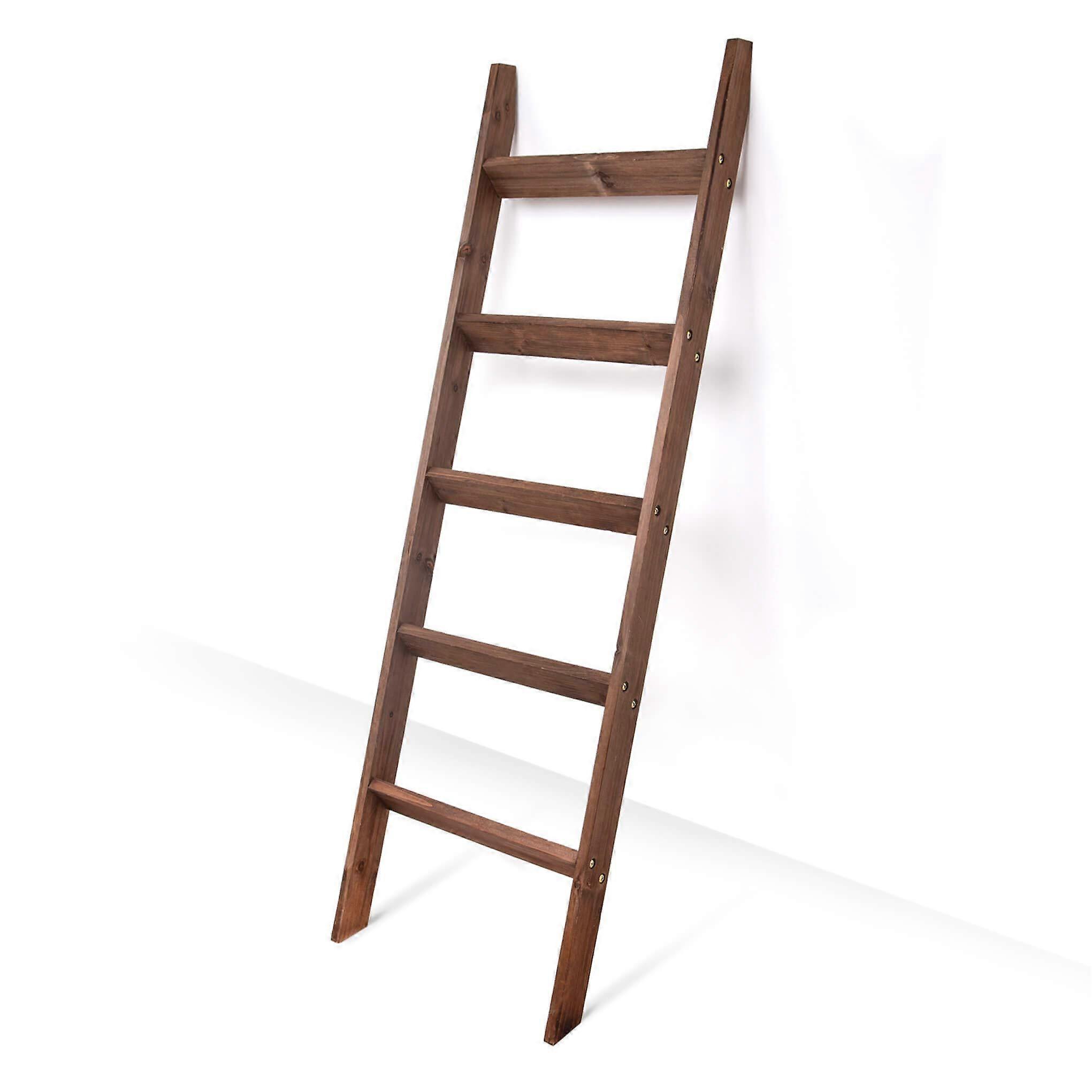 5 ft Premium Wood Rustic Ladder Shelf Brown Wall Mount Rustic Living Room Shelf
