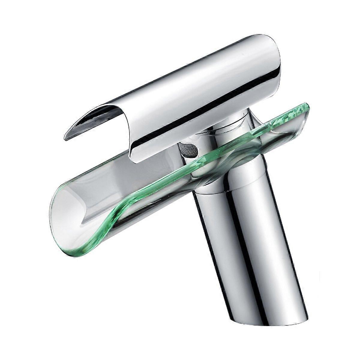 Waterfall Glass Faucet with Single Handle for Bathroom Sink – Modern Basin Mixer Tap, Single Hole Deck Mount, Chrome Finish, Ideal for Vessel Sinks