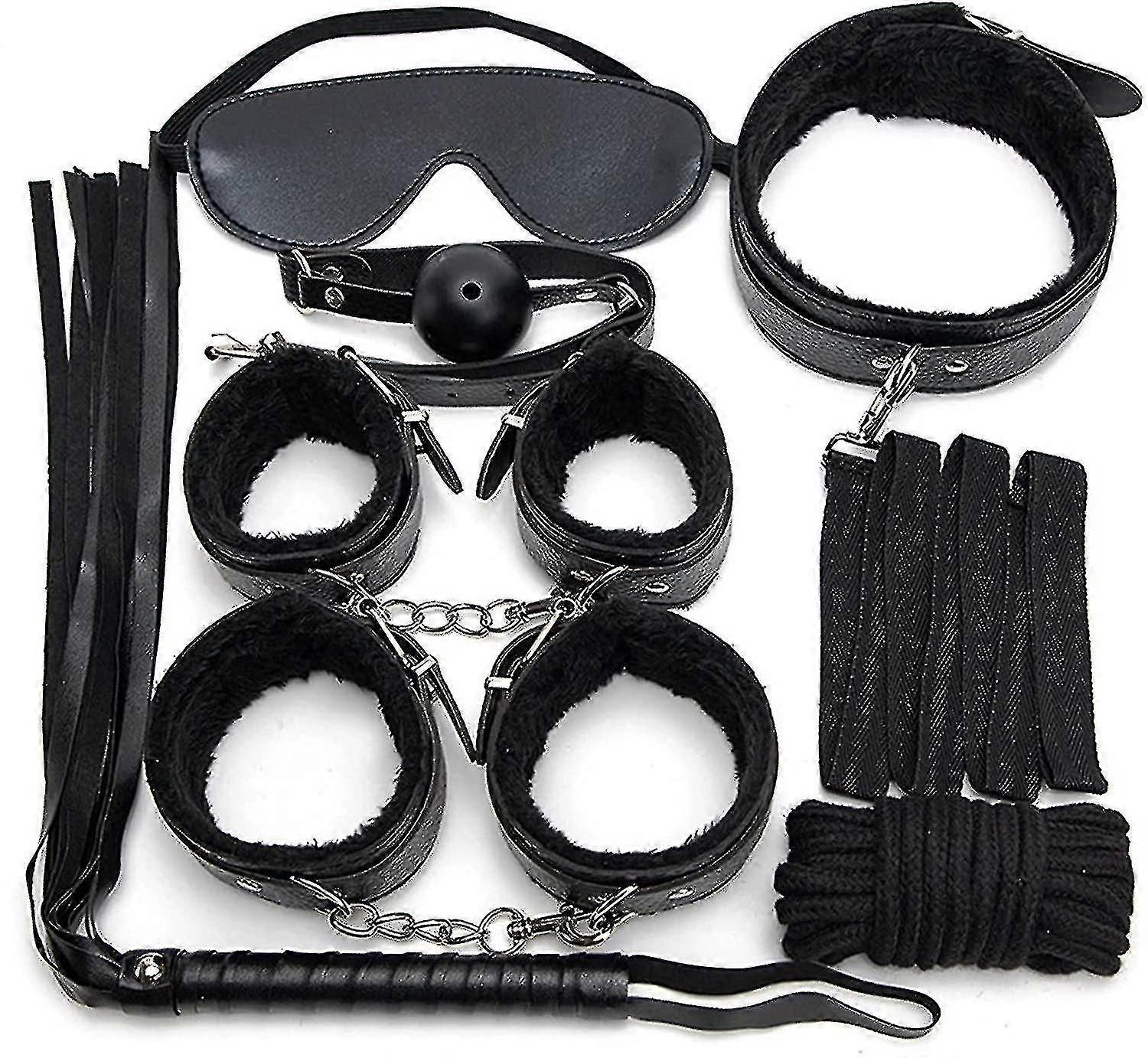 7pcs / مجموعة الجلود بوداجد كيت Adlt Explay Hndcffs / whps / الكرة Gg / حبل / كولر Bdm