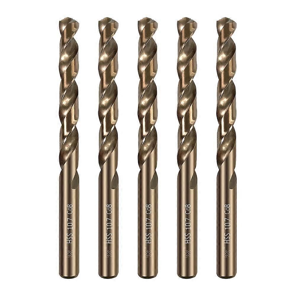 M42 Cobalt Drill Bit Set, 5PCS Size 10.7mm, 8% Cobalt Hard Metal Titanium Steel Bits for Metalworking