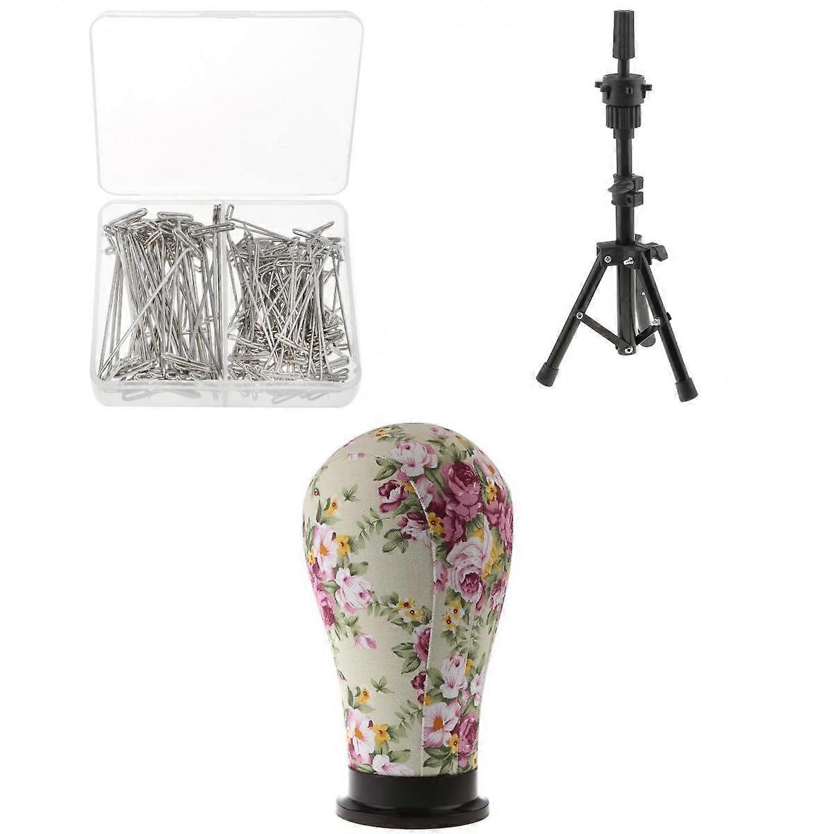 Cork Block Head Mannequins Head with Metal Adjustable Tripod Stand for Wigs