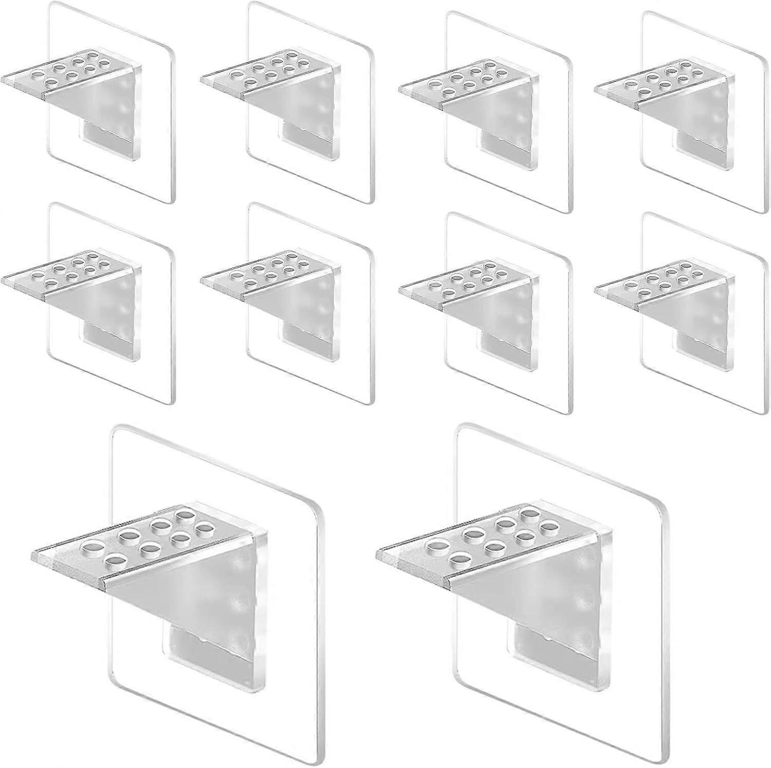 10 Pieces Self-Adhesive Shelf Brackets, 7 x 7 cm Transparent Adhesive Shelf Brackets, Punch-Free Shelf Pegs for Cabinet, Cupboard, Bookcase and Close