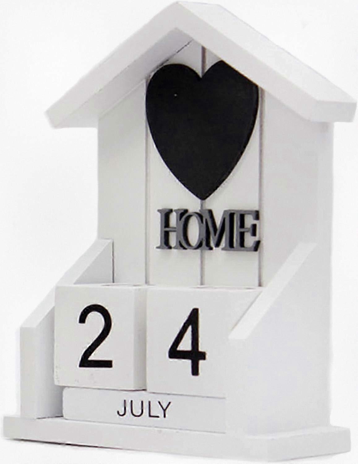 Vintage Wooden Blocks Perpetual Calendar for Month and Date Display, Ideal for Home or Office Desk Decoration in White