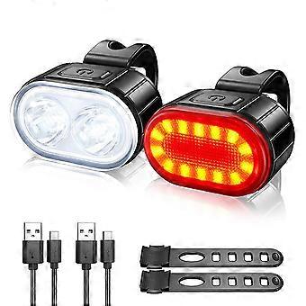 USB Rechargeable Bike Light Set IPX4 Bright Front Headlight and Rear LED Bicycle Light Accessories