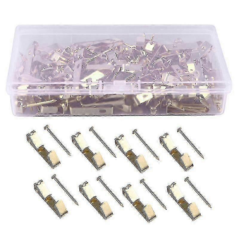 2.5X0.7cm Golden Utility Buckles 100 Pcs Picture Hangers Hooks With Nails Photo Picture Frame Hooks