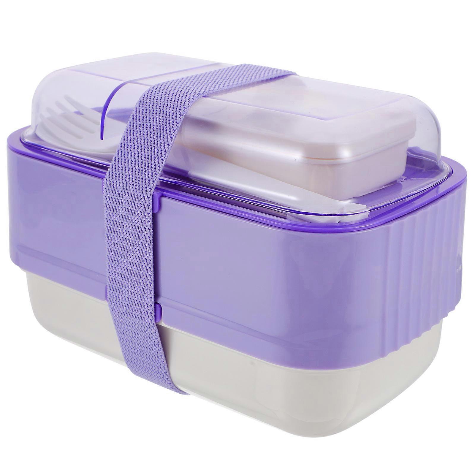 Divided Food Storage Container Plastic Lunch Box With Tableware Outdoor 1Set