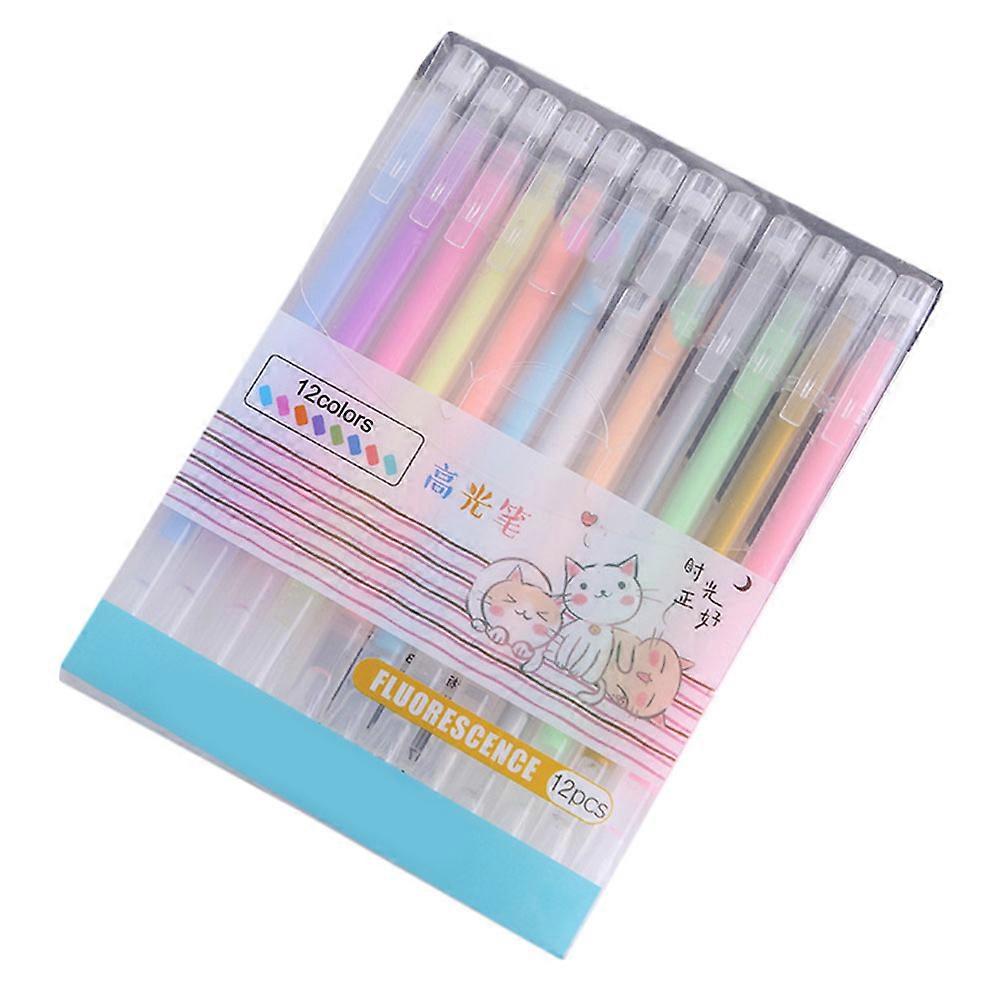 Highlighter Markers Fine Tip Diary Mark Pen Assorted Color 14.9X1CM Marking 12Pcs