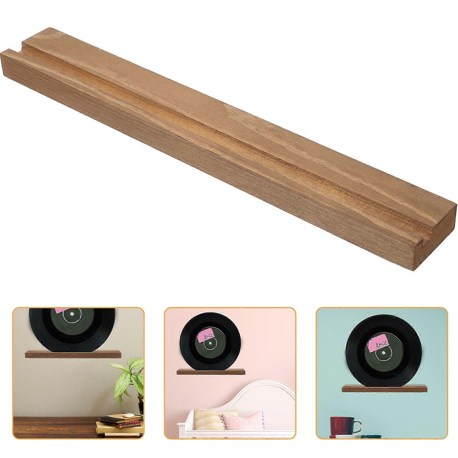 Vinyl Display Stand Multi-Use Household Wooden Display Rack Wall-Mounted Storage Rectangular Simple Design Light Brown 31.75X4.45X1.80CM 1Set