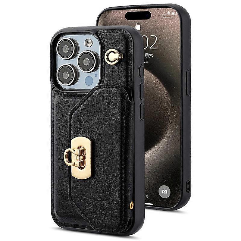 جراب لآيفون 13 برو حقيبة ماسنجر سوداء بطاقة محفظة فتحة كتف جلد Zz1115