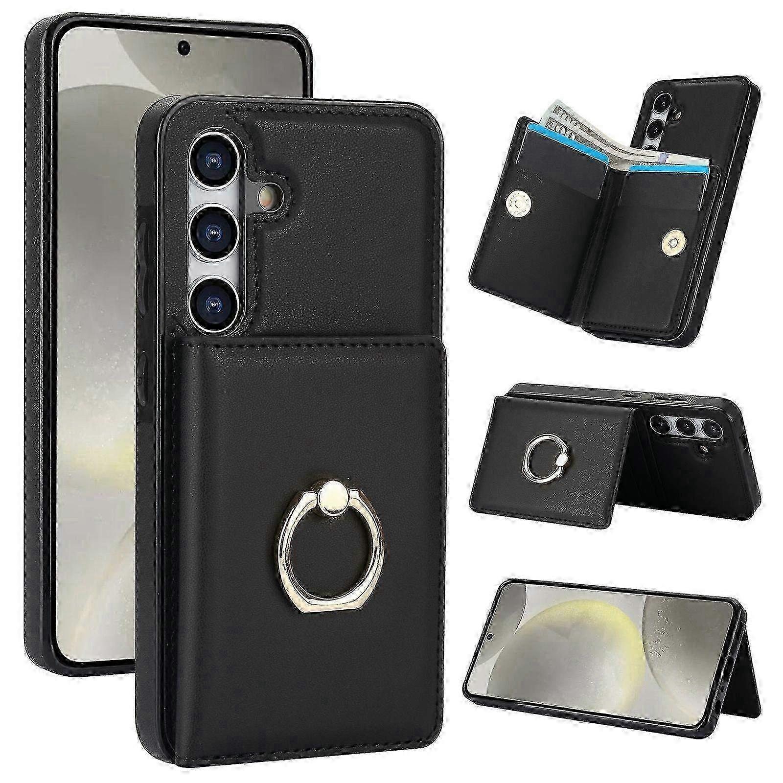 Shockproof Case with Card Holder for Samsung Galaxy S24, Military Grade Drop Protection & Durable Cover in Brown