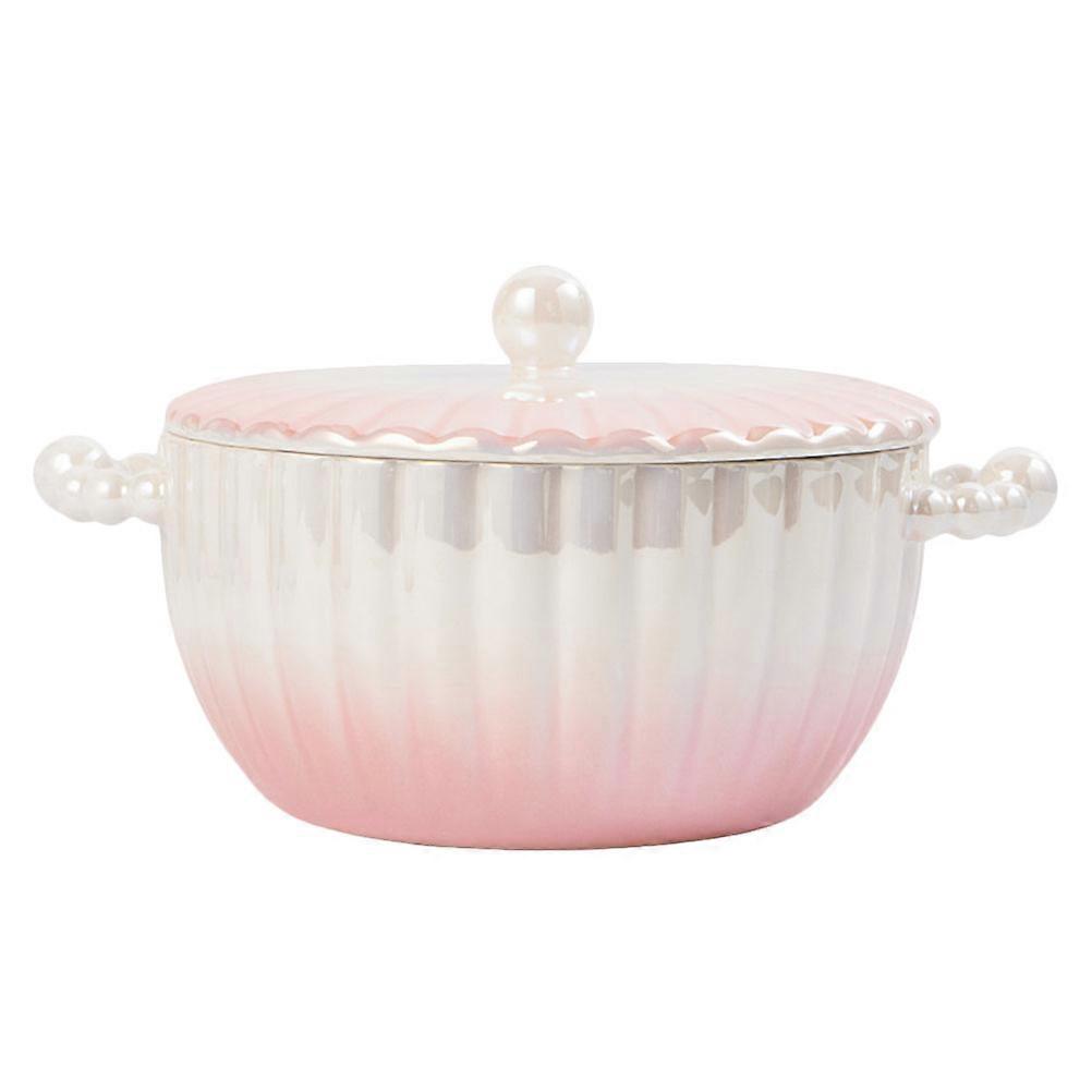 Ramen Bowl Ceramic Household Item Daily Use Round Shape Simple Style 1000ml Gradient Powder Food Serving 1Set