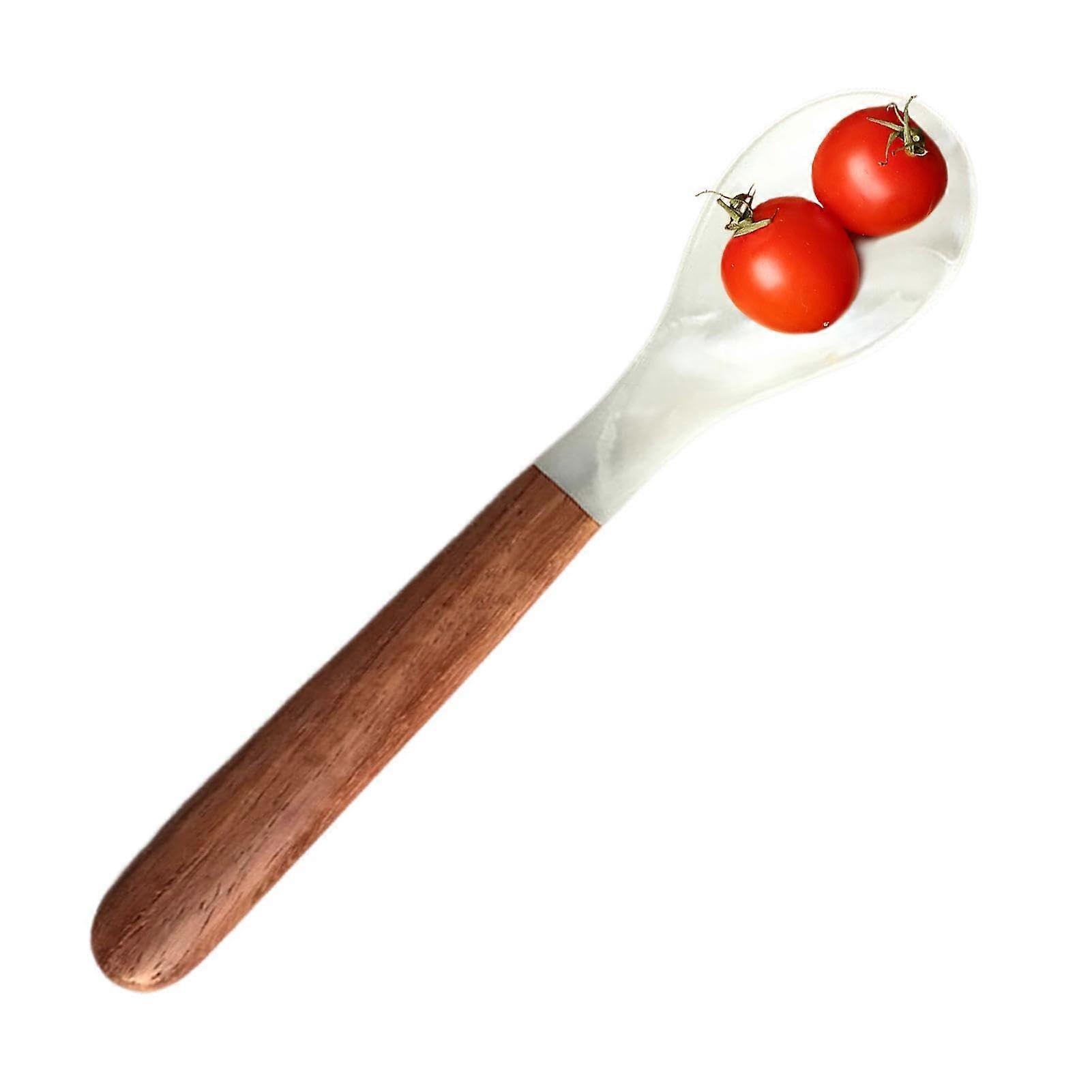 Mother of Pearl Caviar Spoon with Wooden Handle, Ergonomic Shell Design, 12x2.5cm Serving Fork for Caviar and Eggs
