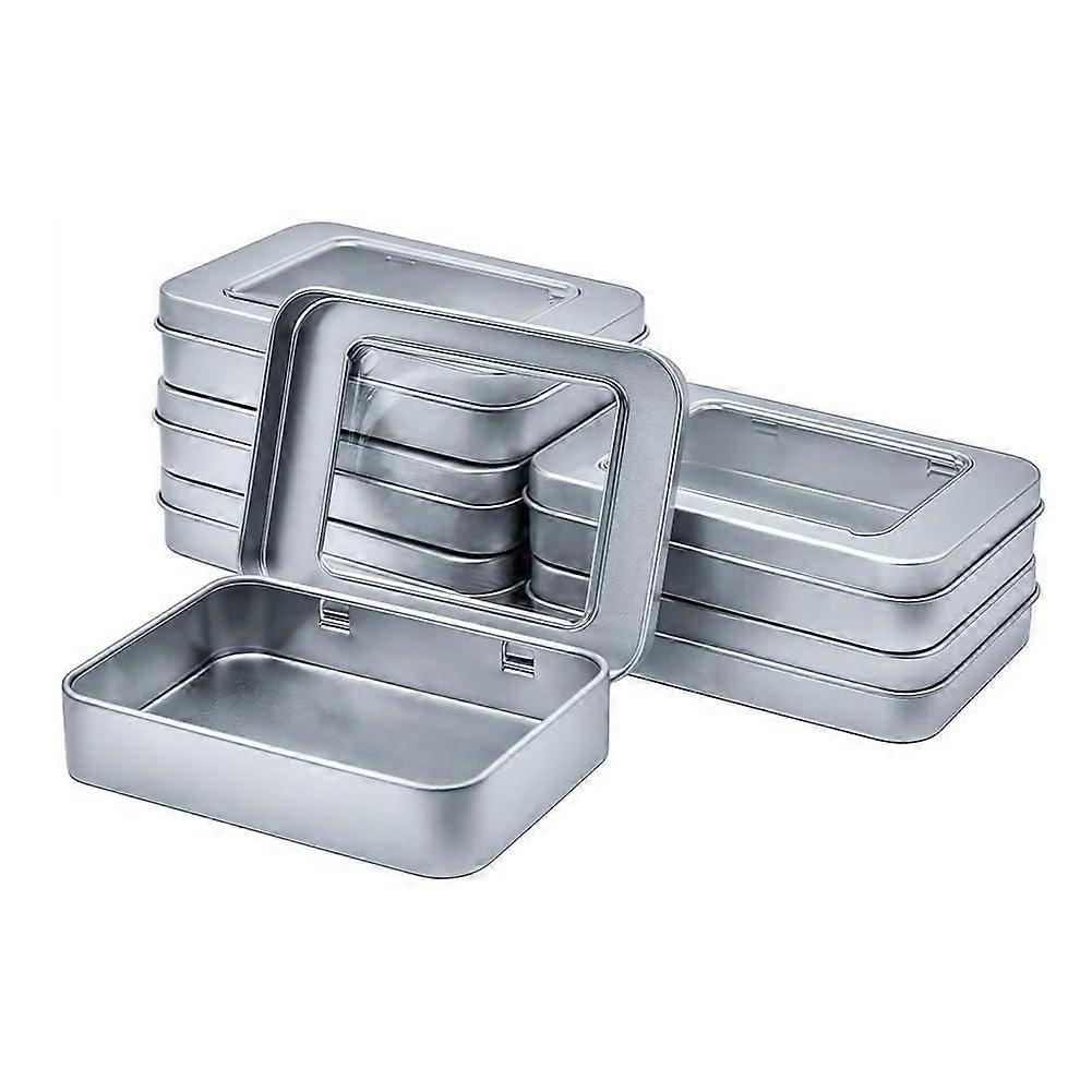 Mini Box Set of 6 with Transparent Metal Storage Case Lid, Rectangular Silver Container for Accessory and Goods Storage