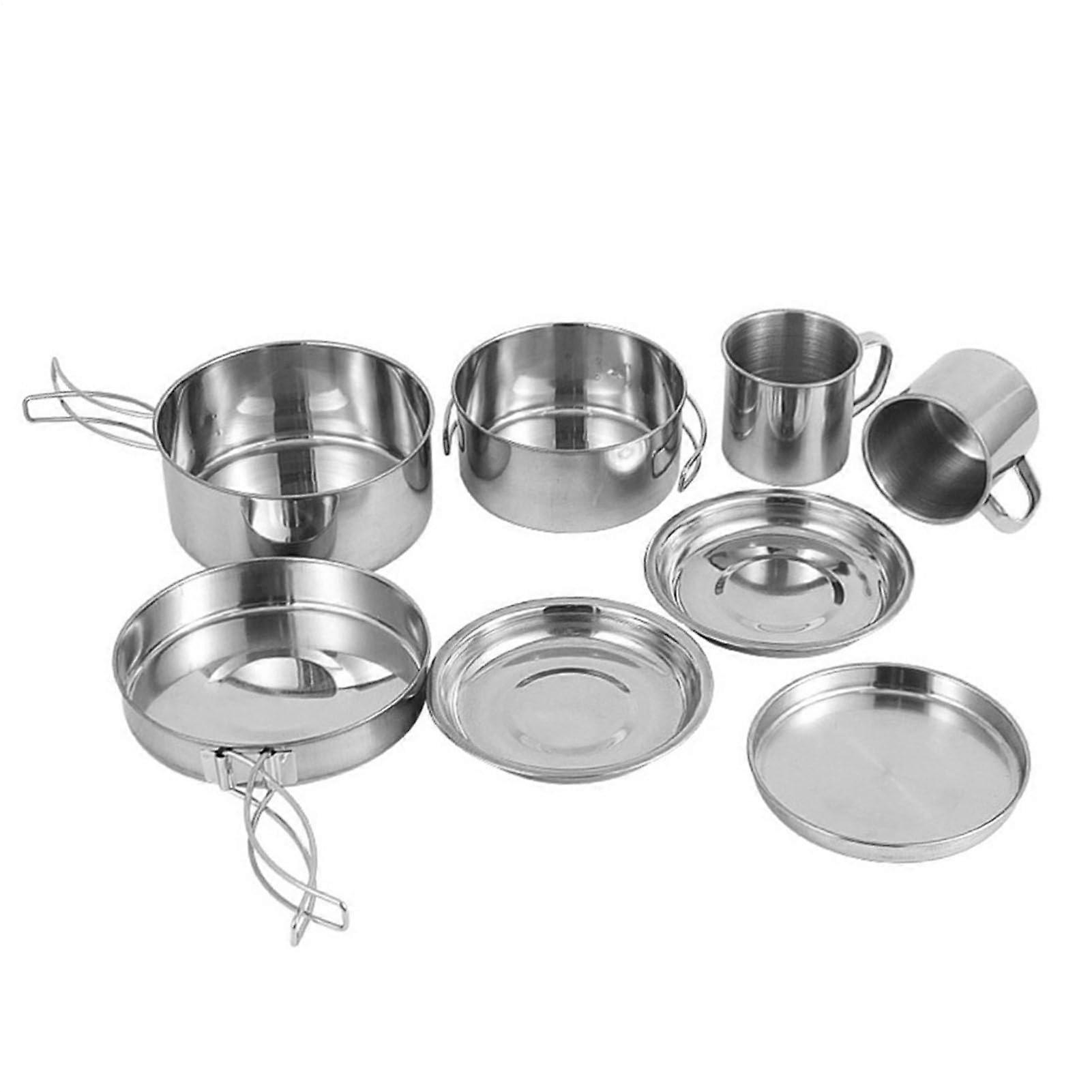 Camping Cooking Set | 8 Piece Stackable Cookware for 2 People | Lightweight Outdoor Pots and Pans for Camping