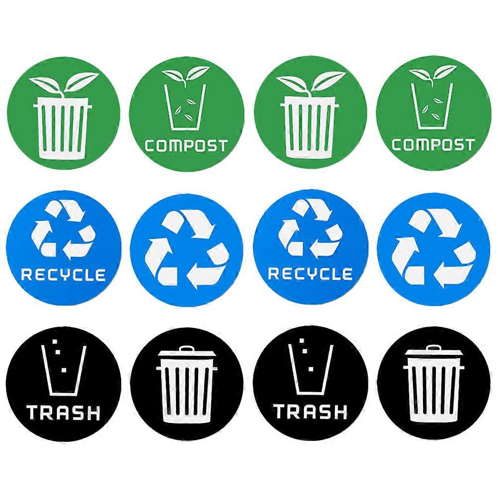 Recycle Bin Labels Assorted Color Trash Bins Home Use 10x10cm Garbage Sorting 12Pcs
