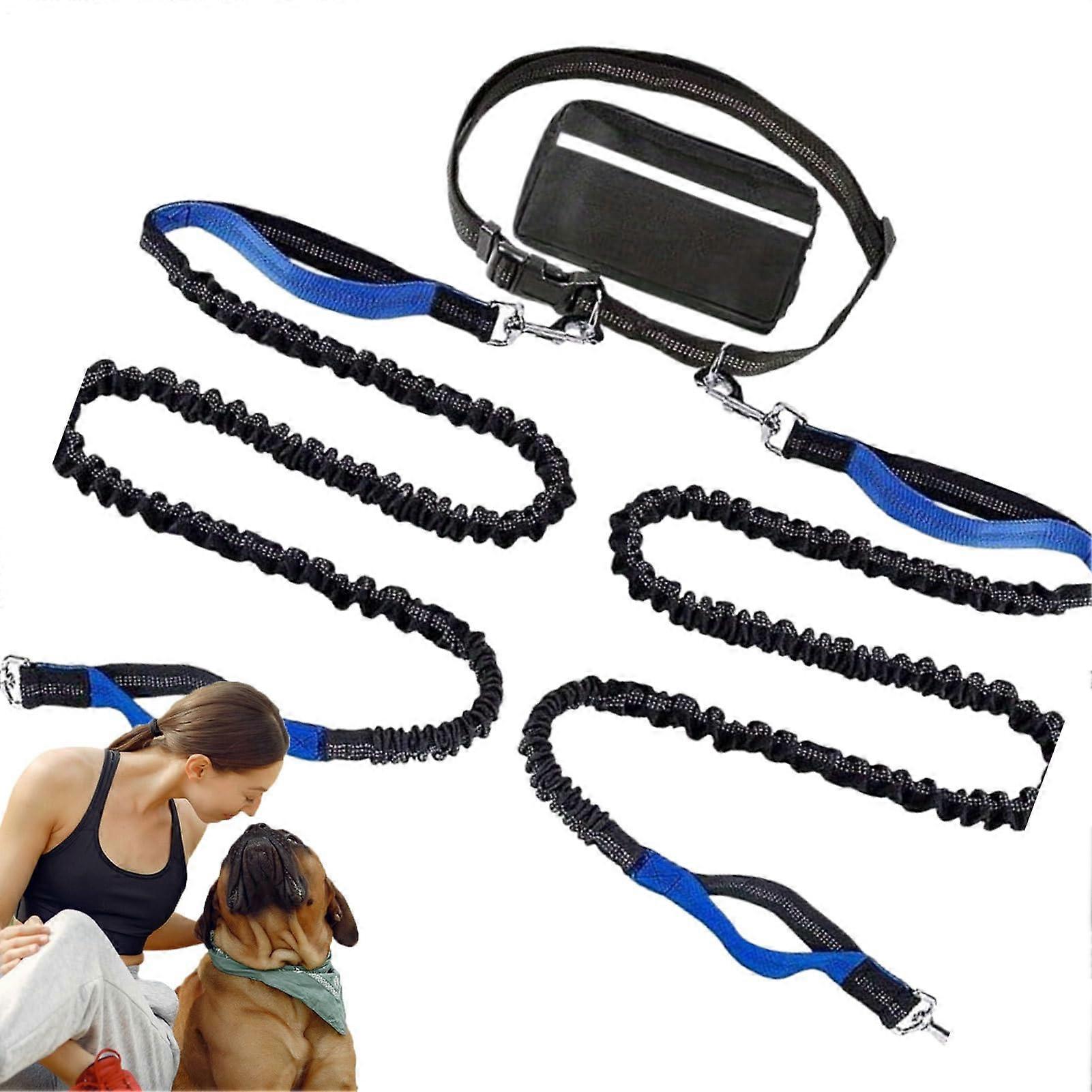 Double Dog Leash With Dual-Handle, Reflective Nylon, Recall Training, Storage Bag Included, For Daily Walks, Blue