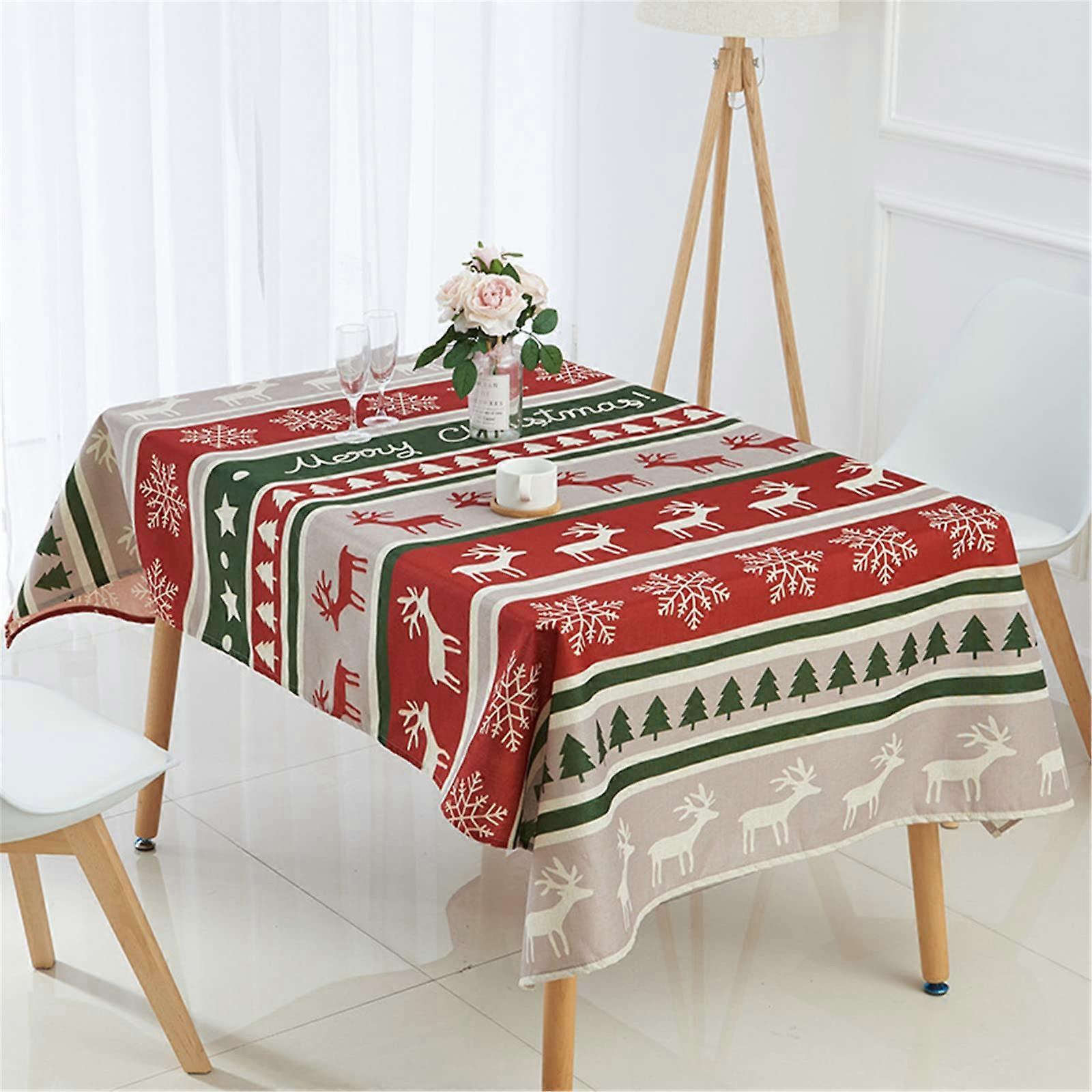 Christmas Tablecloth, Washable, Waterproof, 3D Table Linen, WaterRepellent, Rectangular (Snow Elk, 140 x 180 cm)