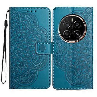 TKdaddy For Honor Magic7 5G Plånbok Telefonfodral Fjäril Blommig Imprint Läder Flip Cover med rem Blå