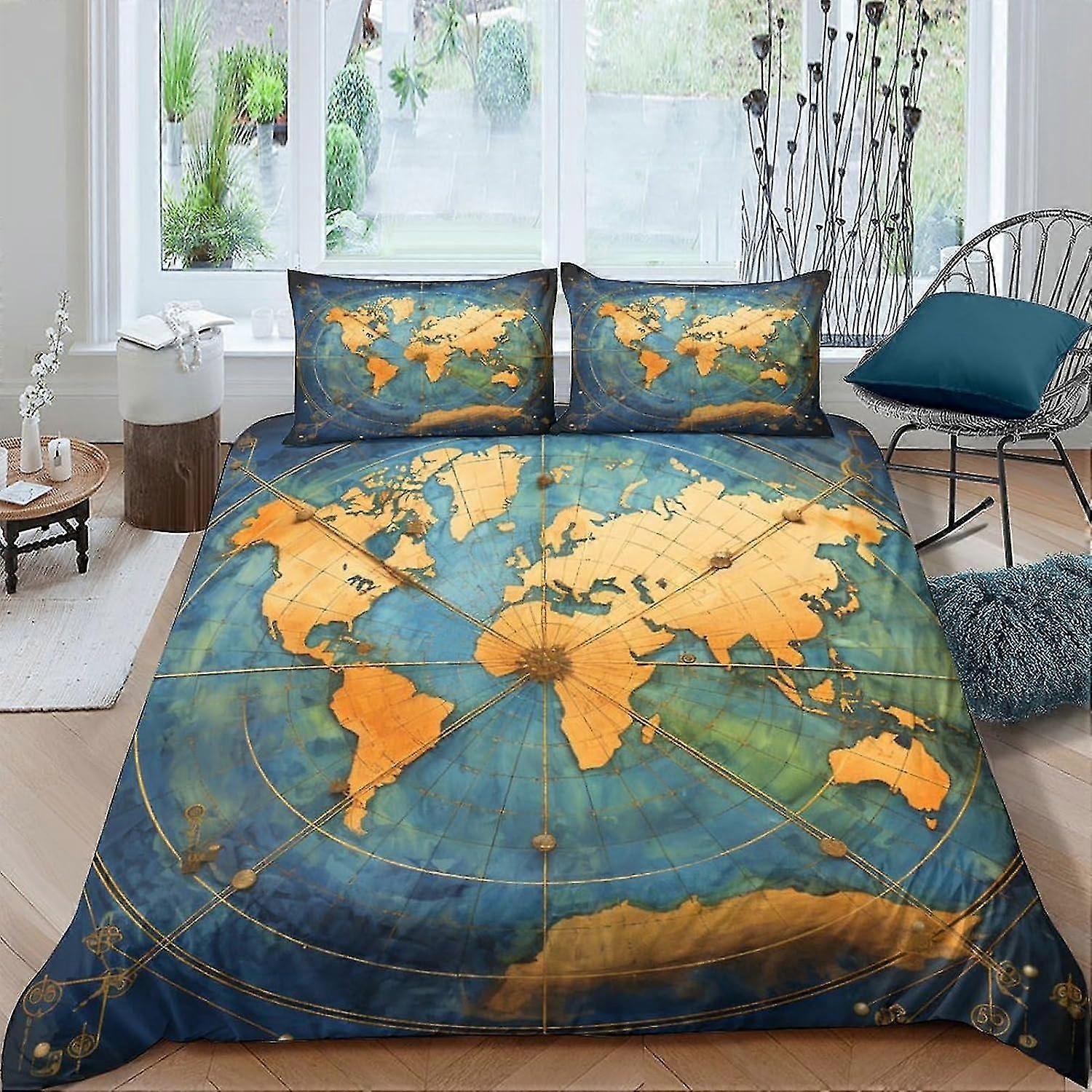Capa de edredom de mapa do mundo impressa em 3D com fecho de zíper para adolescentes Capas de colcha de microfibra ultra macias duplas