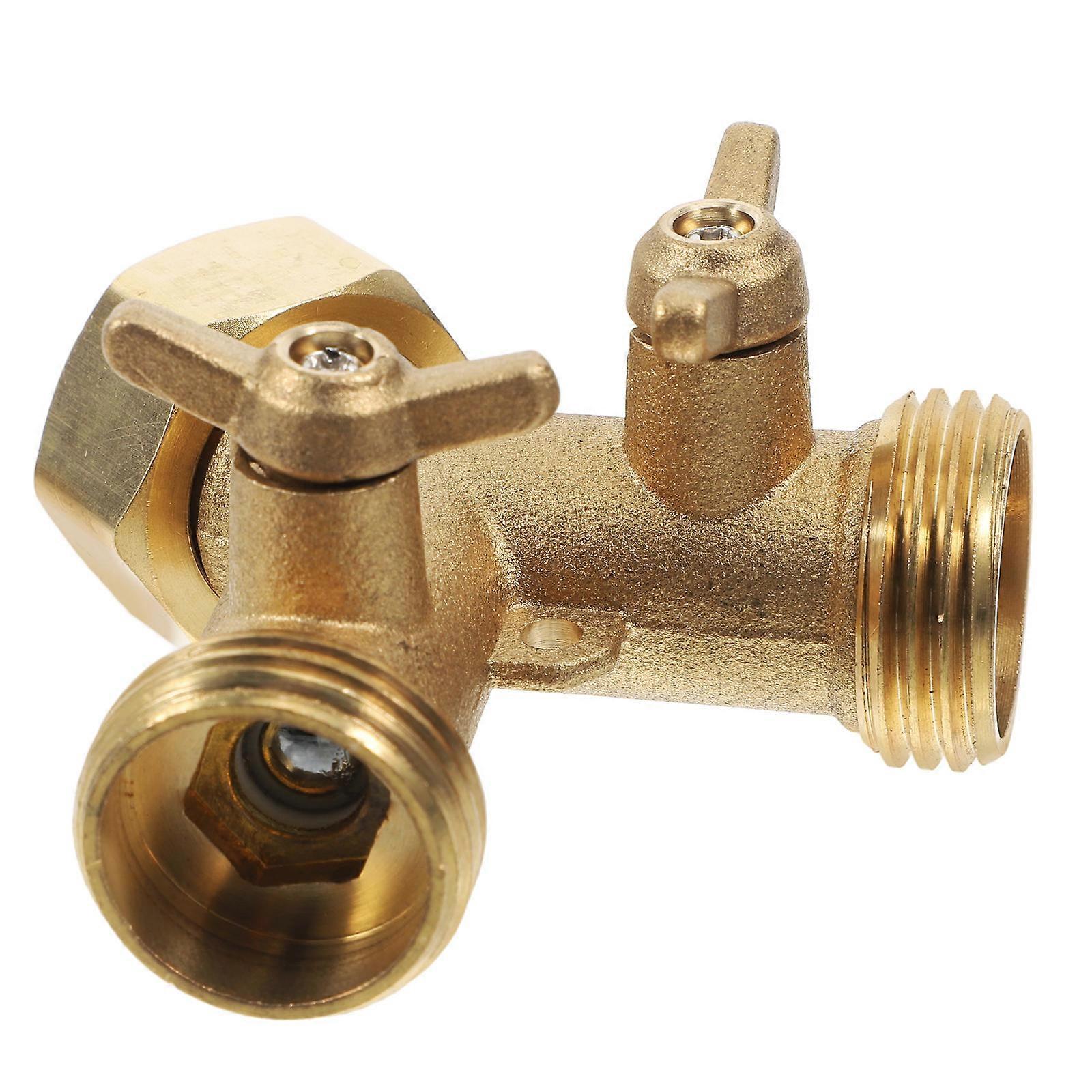 Durable Solid Brass Y Shaped Water Splitter Adapter with Shut Off Valves for Efficient Garden Hose Water Distribution and Simultaneous Connection