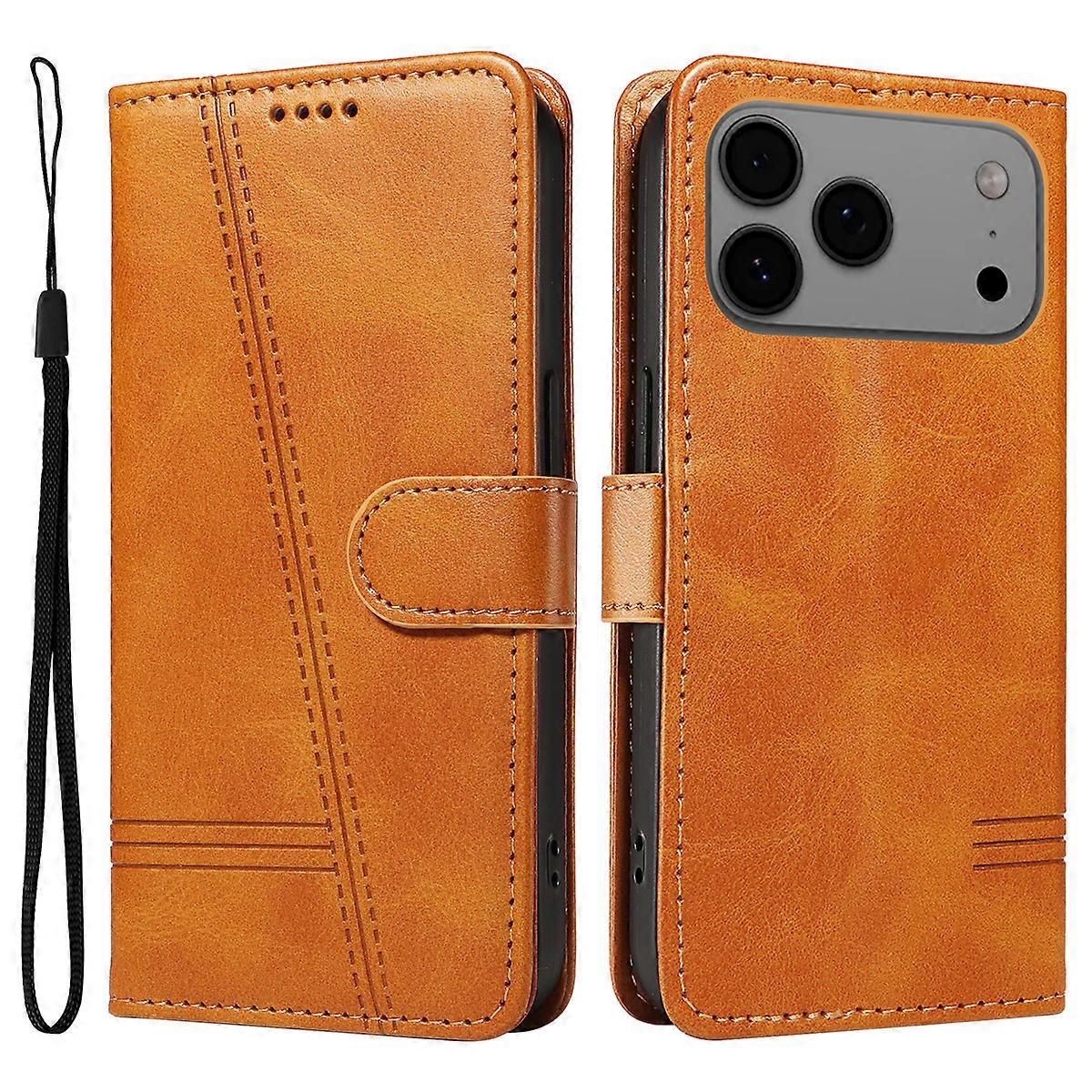 Compatible For iPhone 17 Pro Max Wallet Case T-Shape Lines Leather Phone Cover Stand