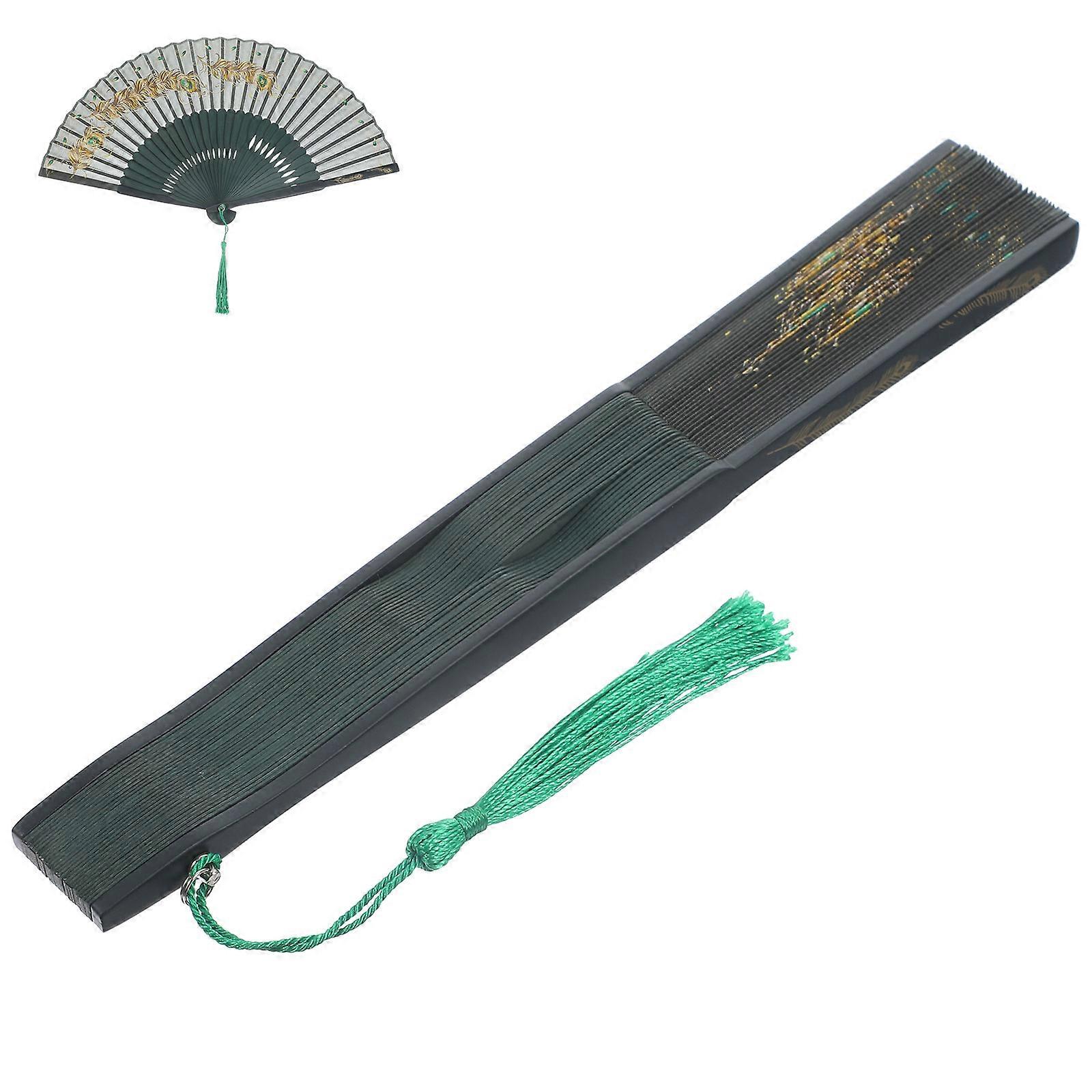 Peacock Plume Pattern Folding Hand Fan, Vintage Chinese Style Retro Lightweight Portable Fan for Women, Suitable for Dance, Photography, and Summer