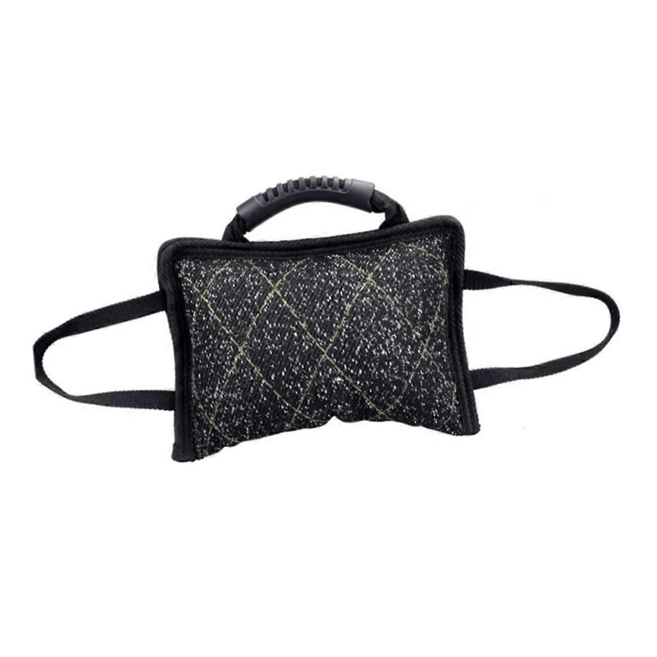 Linen Bite Cushion For Dogs, 3 Handles, Interactive Training Toy, Black Jute Padded Design