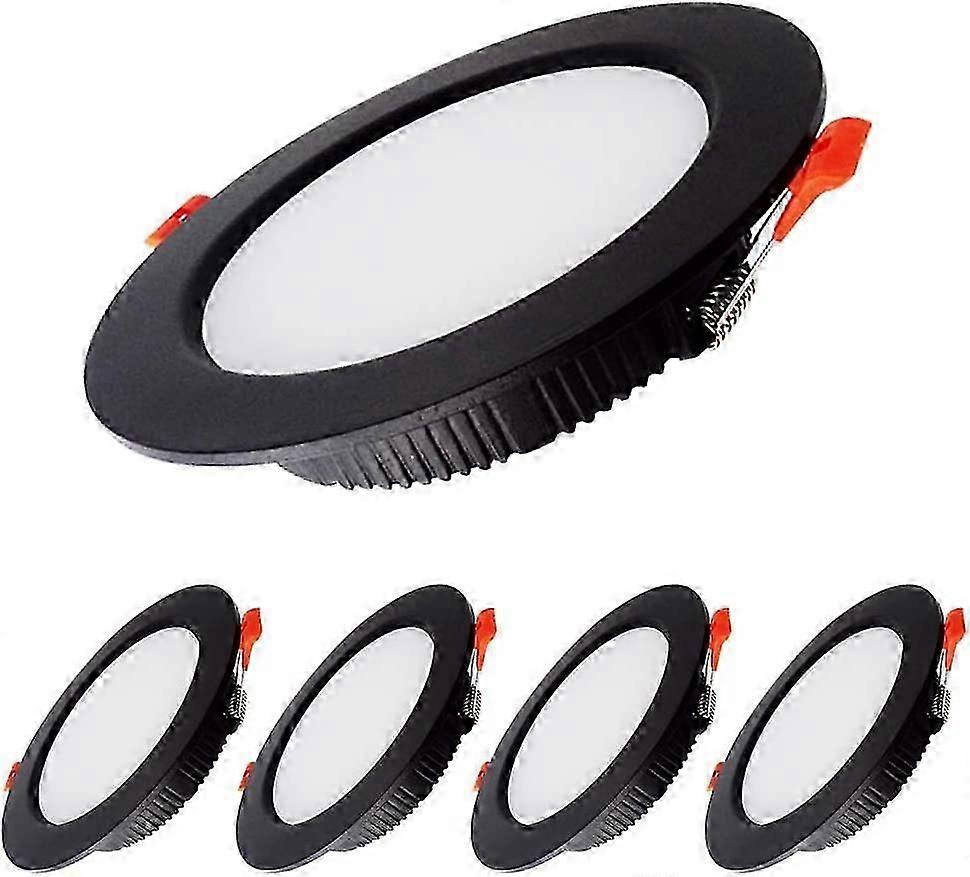 7 واط LED إضاءة نازل قابلة للتعتيم أسود 230 فولت 5 قطع ، 700LM = 70 واط ، IP44 ، أبيض بارد 6000 كيلو ، انقطاع 80-90 مم ، [فئة الطاقة أ]