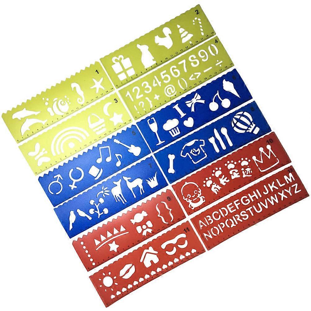 Painting Stencils For Paper Crafts Assorted Color 19x6x0.02cm Diy Projects 12Pcs