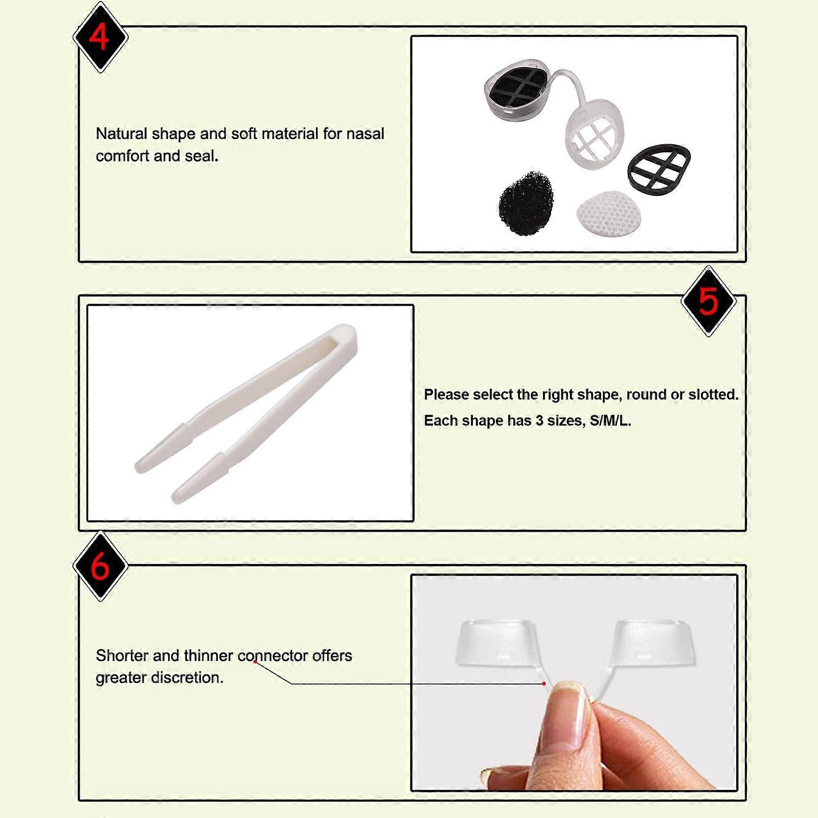 Activated carbon double protection series invisible nasal filter S/M/L size one pair each with two pairs of replacement filters for narrow nostrils